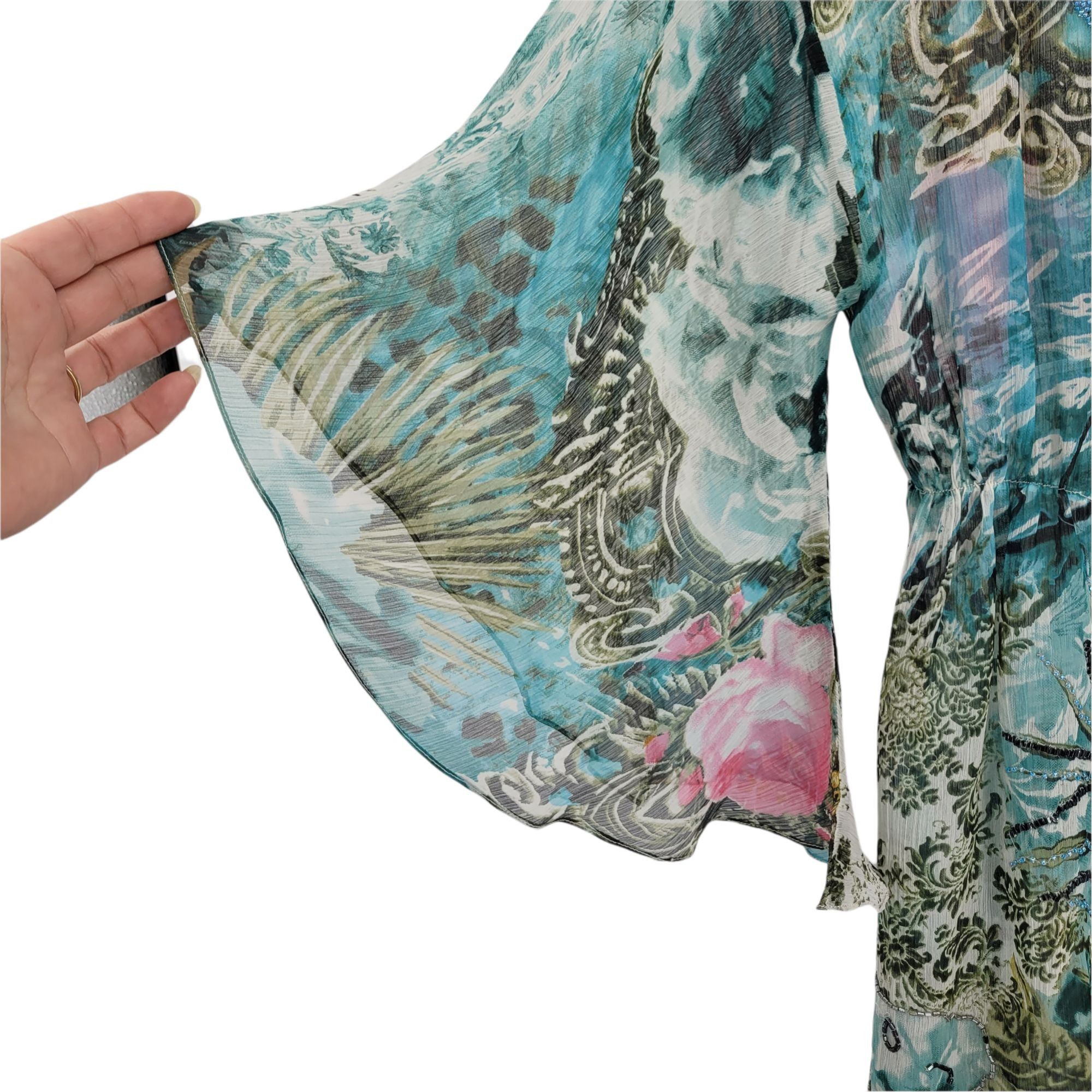 Vintage Vtg Alberto Makali Sheer Fairy Dress Sz S Blue Floral Beade Size S / US 4 / IT 40 - 5 Thumbnail