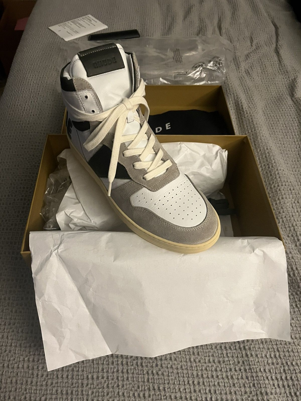 Rhude Rhecess Hi-Top Sneakers in Olive/Cream/White (Sz 10) Size US 10 / EU 43 - 8 Thumbnail
