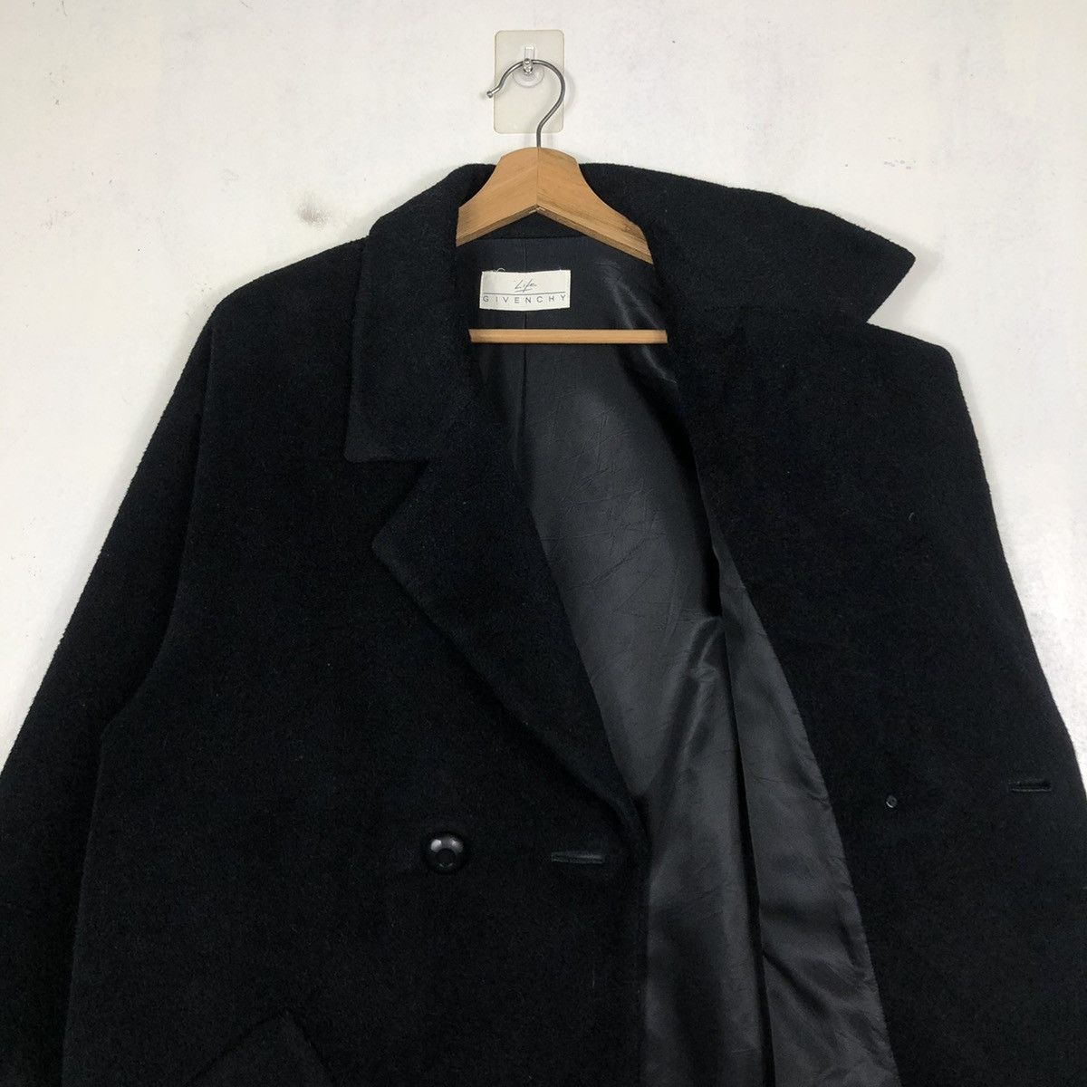 Designer × Givenchy × Vintage 📌RICH BLACK DOUBLE COLLAR WOOL LONG JACKET GIVENCHY Size US M / EU 48-50 / 2 - 13 Thumbnail