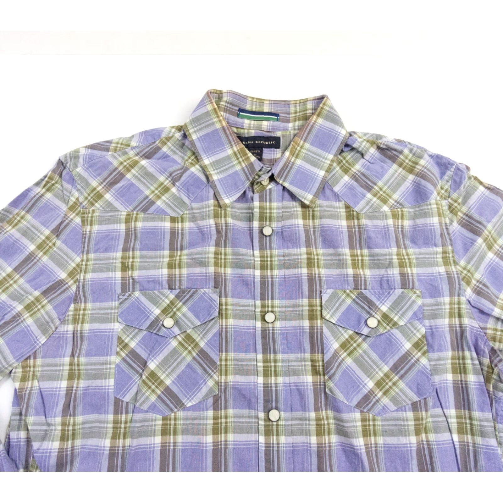 Banana Republic Banana Republic Shirt Men Medium Purple Western Button-Up Plaid Cotton Spandex Long Sleeve Non-Iron Casual Logo-free Mens Size US M / EU 48-50 / 2 - 2 Thumbnail