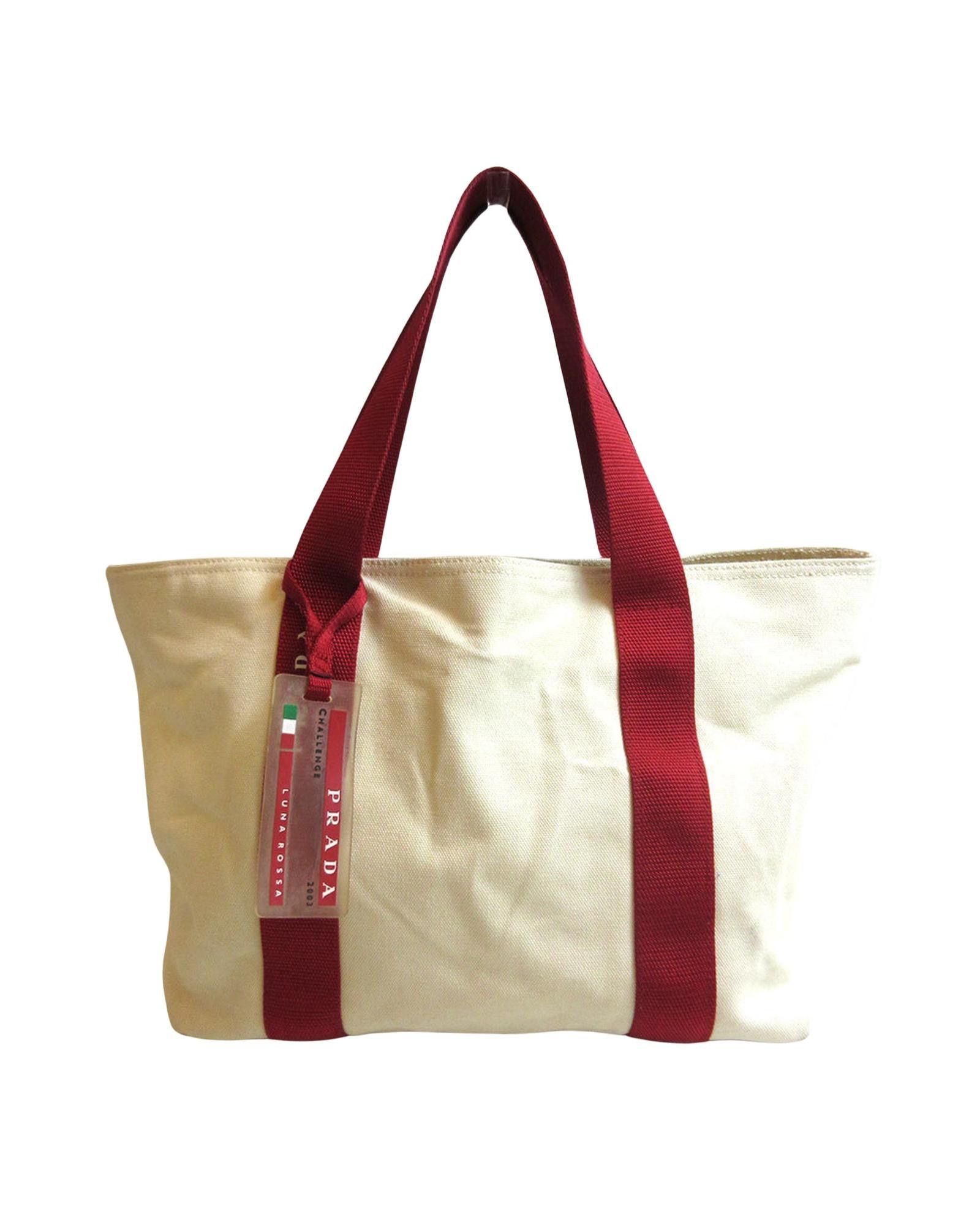 image of Prada Canvas Handbag With Timeless Design in Beige, Women's