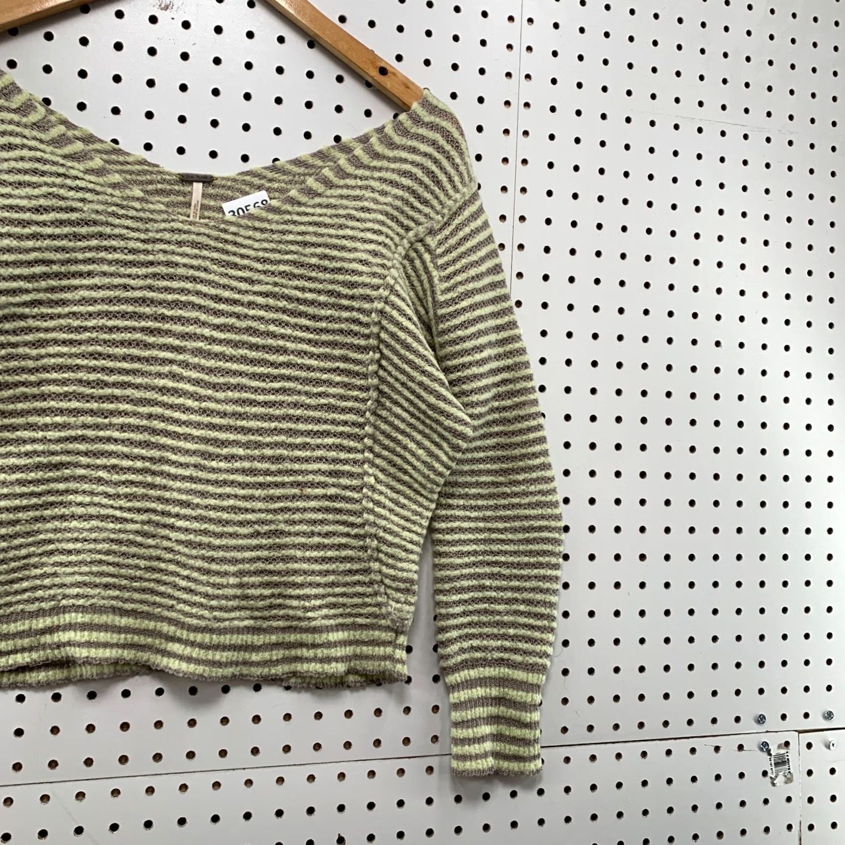 Free People Free People Striped Sweater Womens XS Wool Linen Blend V Neck Beige 21.5" width Size XS / US 0-2 / IT 36-38 - 4 Thumbnail
