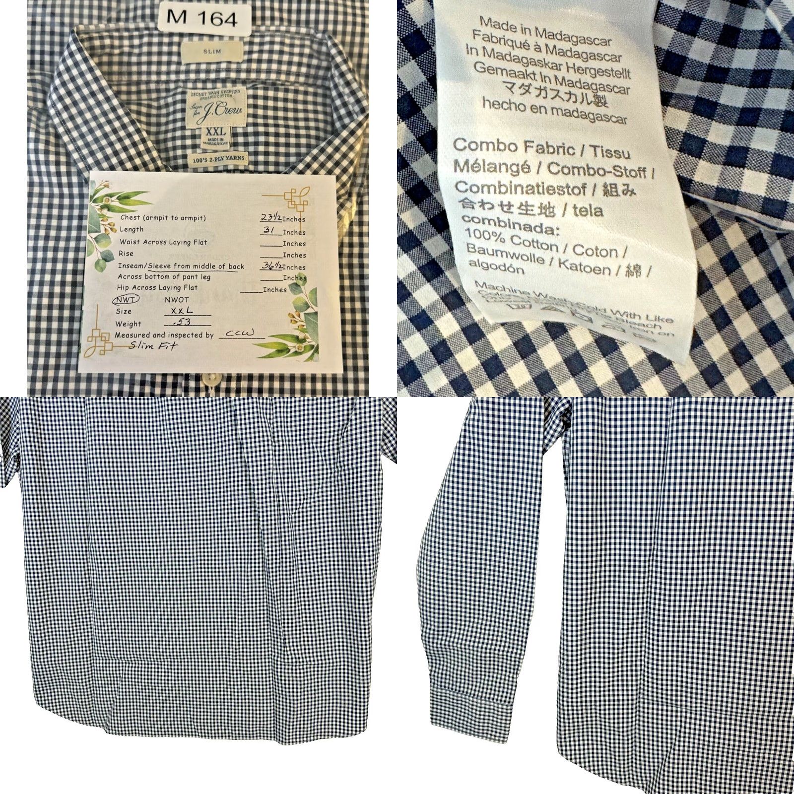 J.Crew J.CREW Button-Down Shirt 2XL Slim Fit White Black Check 100s 2-Ply Cotton, White and Black Check, Mens Size US XXL / EU 58 / 5 - 8 Thumbnail