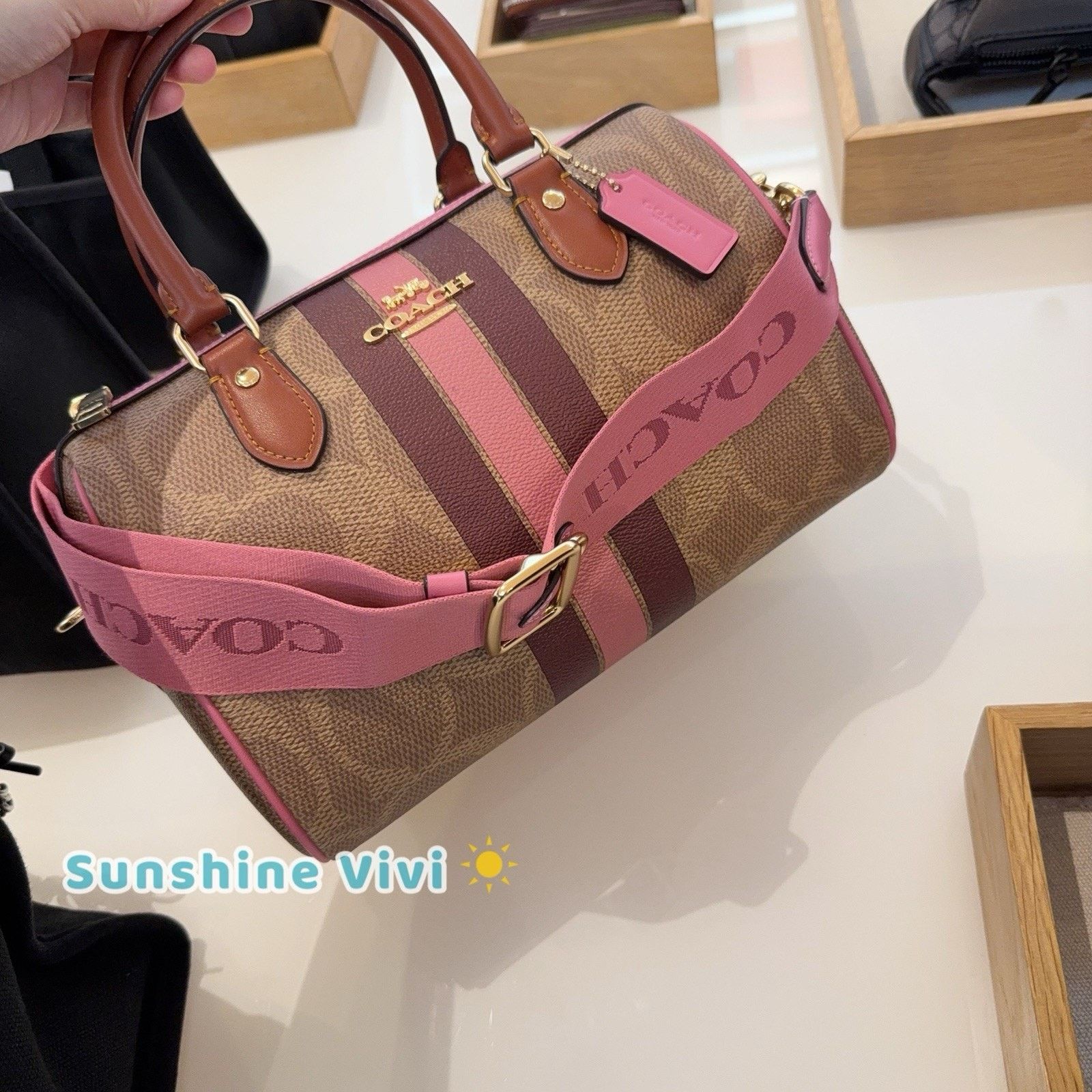 Coach NWT COACH Rowan Satchel Bag With Stripe Print Gold/Tan CBI78 Size ONE SIZE - 5 Thumbnail