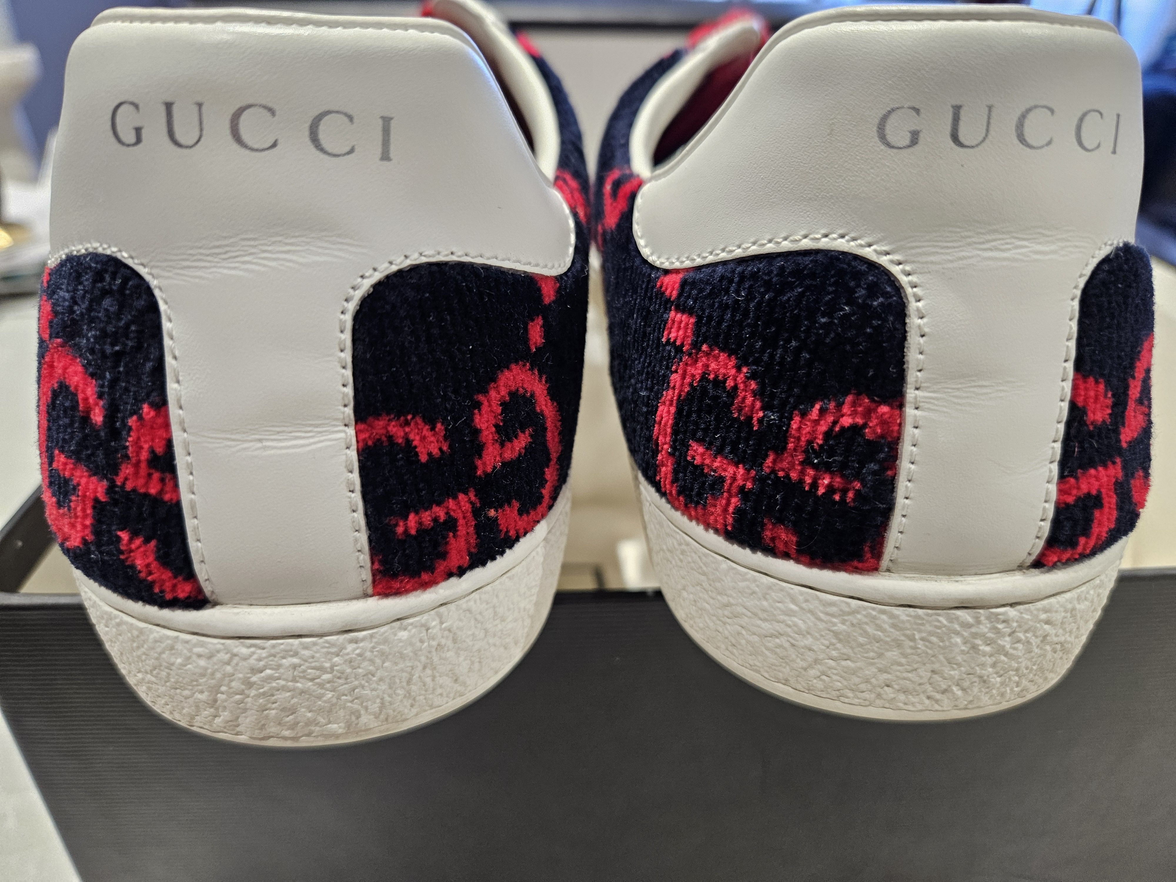 Gucci Gucci Ace sneakers Dark Navy & red monogram velour sneakers Size US 8 / EU 41 - 11 Thumbnail