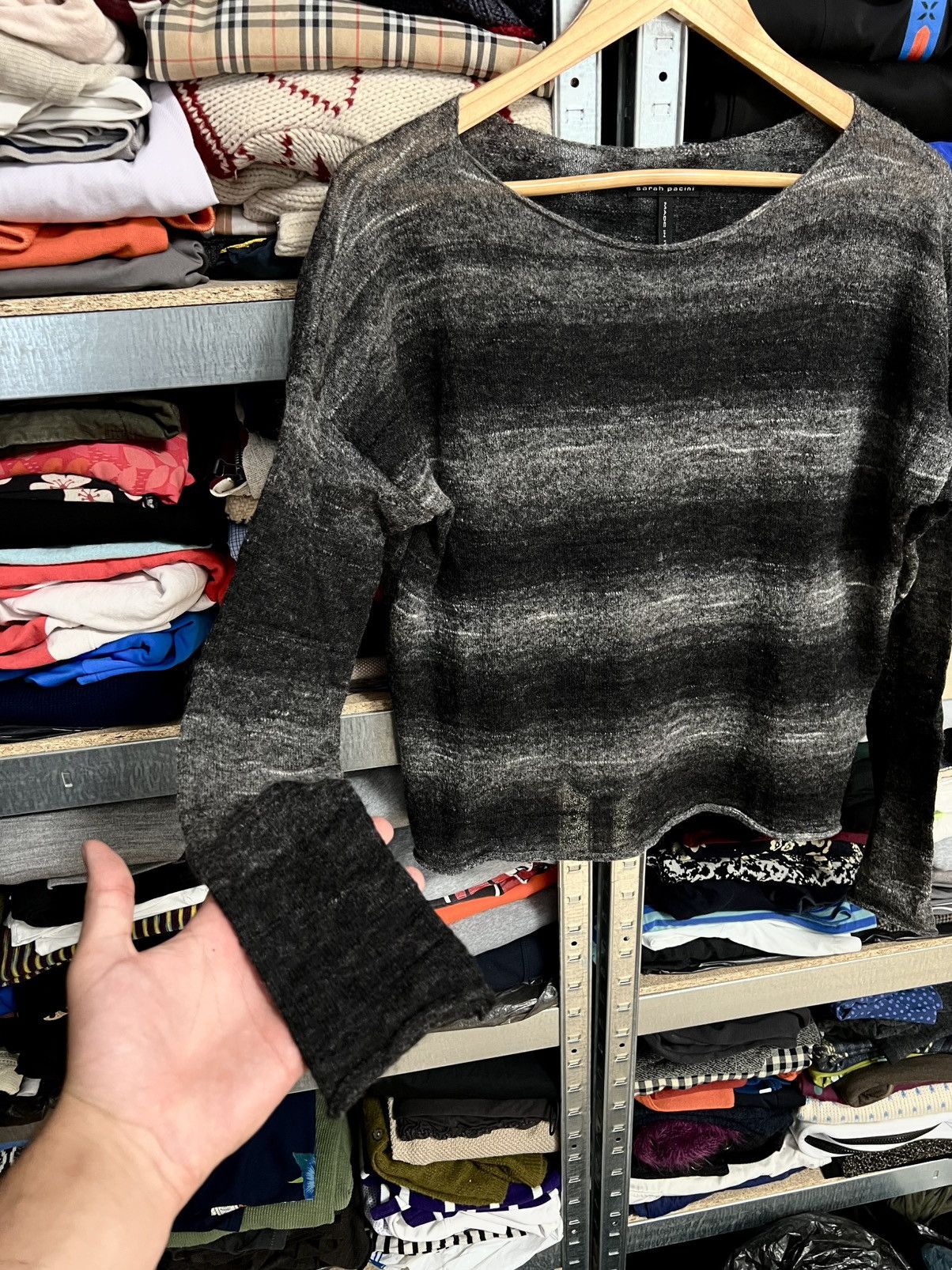 Designer × Sarah Pacini Sarah Pacini Mesh Knit Sweater Metallic Wool Mohair One Size Size ONE SIZE - 2 Thumbnail