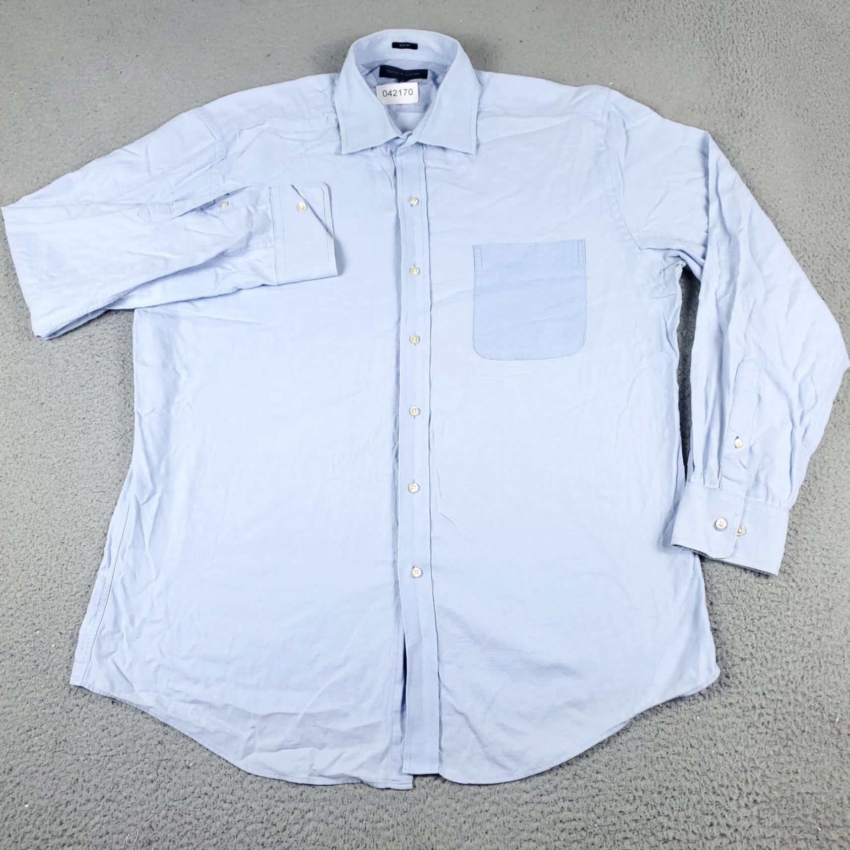 Tommy Hilfiger VINTAGE Tommy Hilfiger Shirt Mens 17 Blue Dress Button Up Long Sleeve Size 46R - 2 Thumbnail