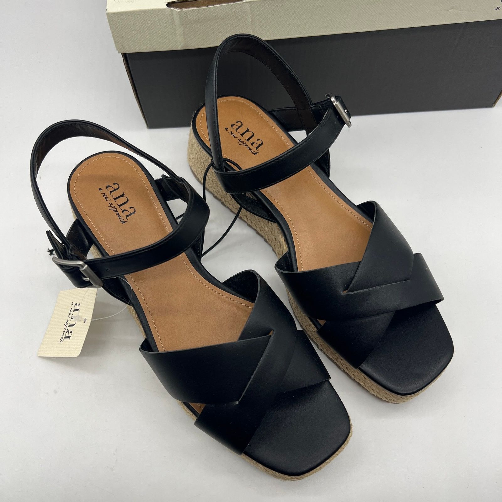 Other a.n.a Womens Eloise Wedge Sandals Black Casual Sh Size US 8.5 / IT 38.5 - 3 Thumbnail