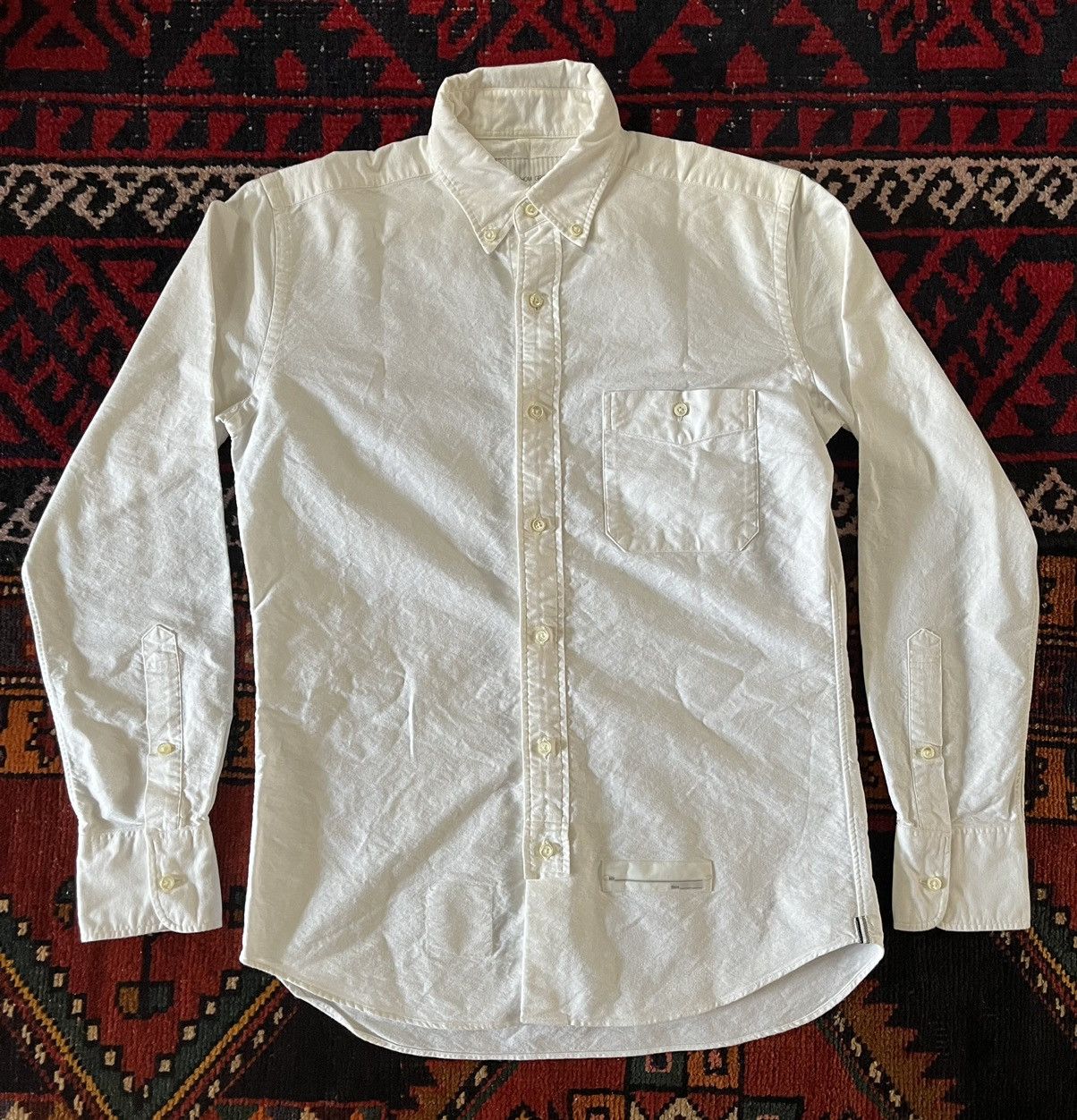 image of Thom Browne Thom Grey Men's White Cotton Oxford Shirt - Sz. S (Size Small)