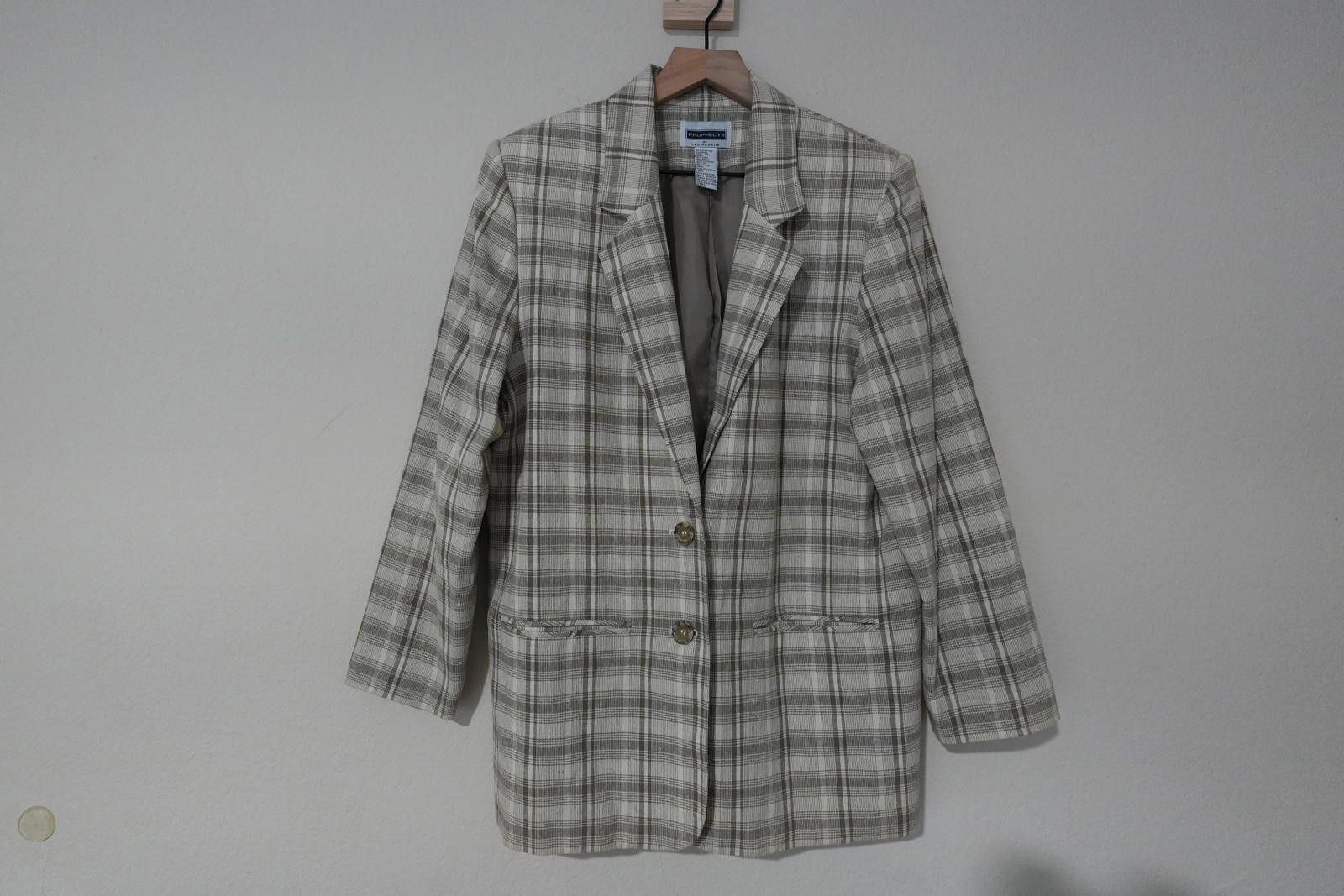Other Prophecy by Sag Harbor Blazer Womens 12 Grey Cream Plaid VTG Size XL / US 12-14 / IT 48-50 - 1 Thumbnail