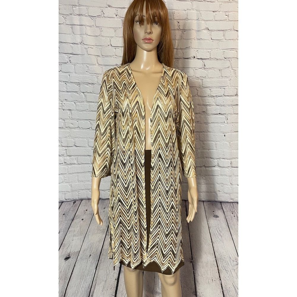 Other New Susan Graver Chevron Novelty Knit Open Front Brown Card Size M / US 6-8 / IT 42-44 - 2 Thumbnail