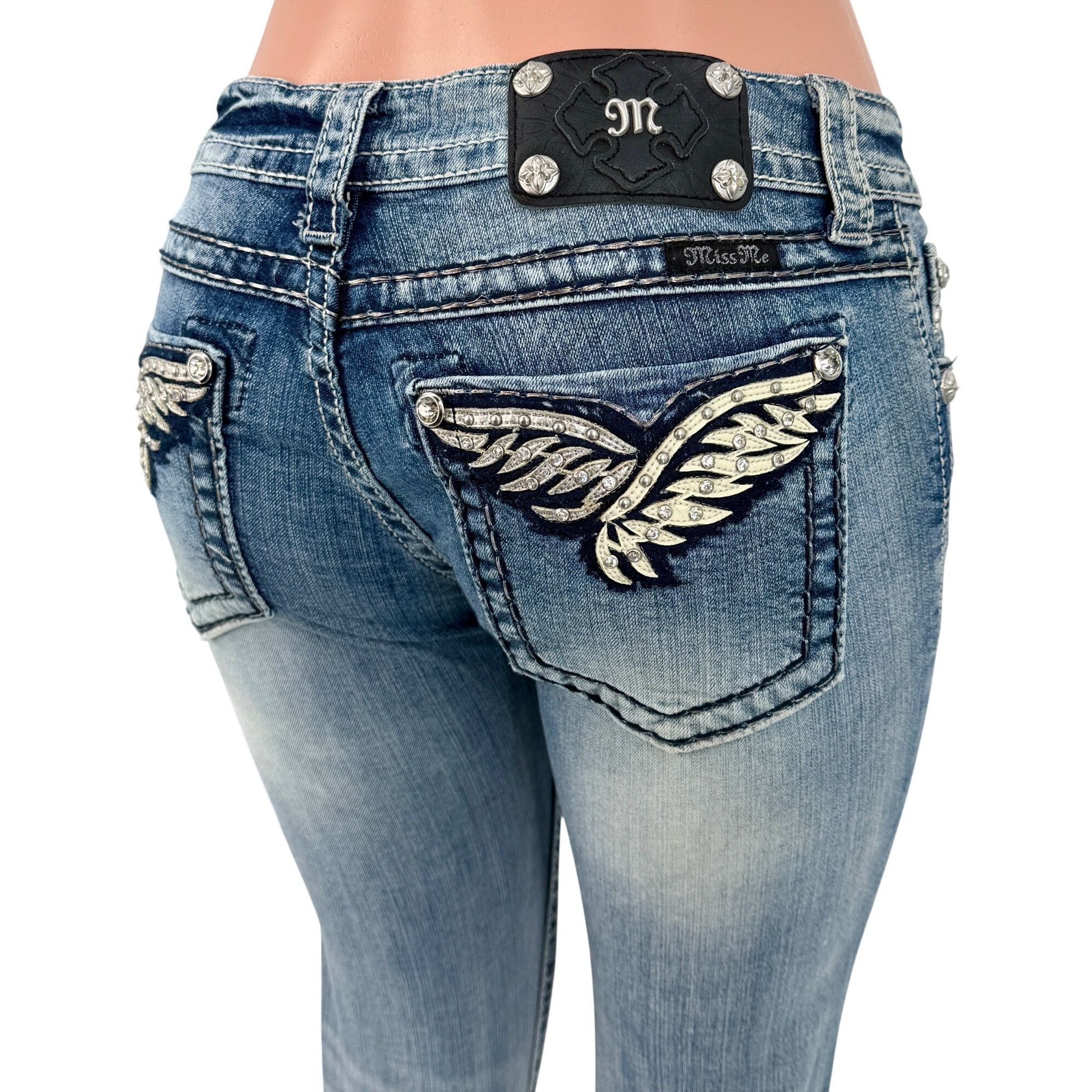 Miss Me Miss Me Rhinestone Wing Distressed Skinny Jeans | McBling Y2 Size 28" / US 6 / IT 42 - 1 Thumbnail