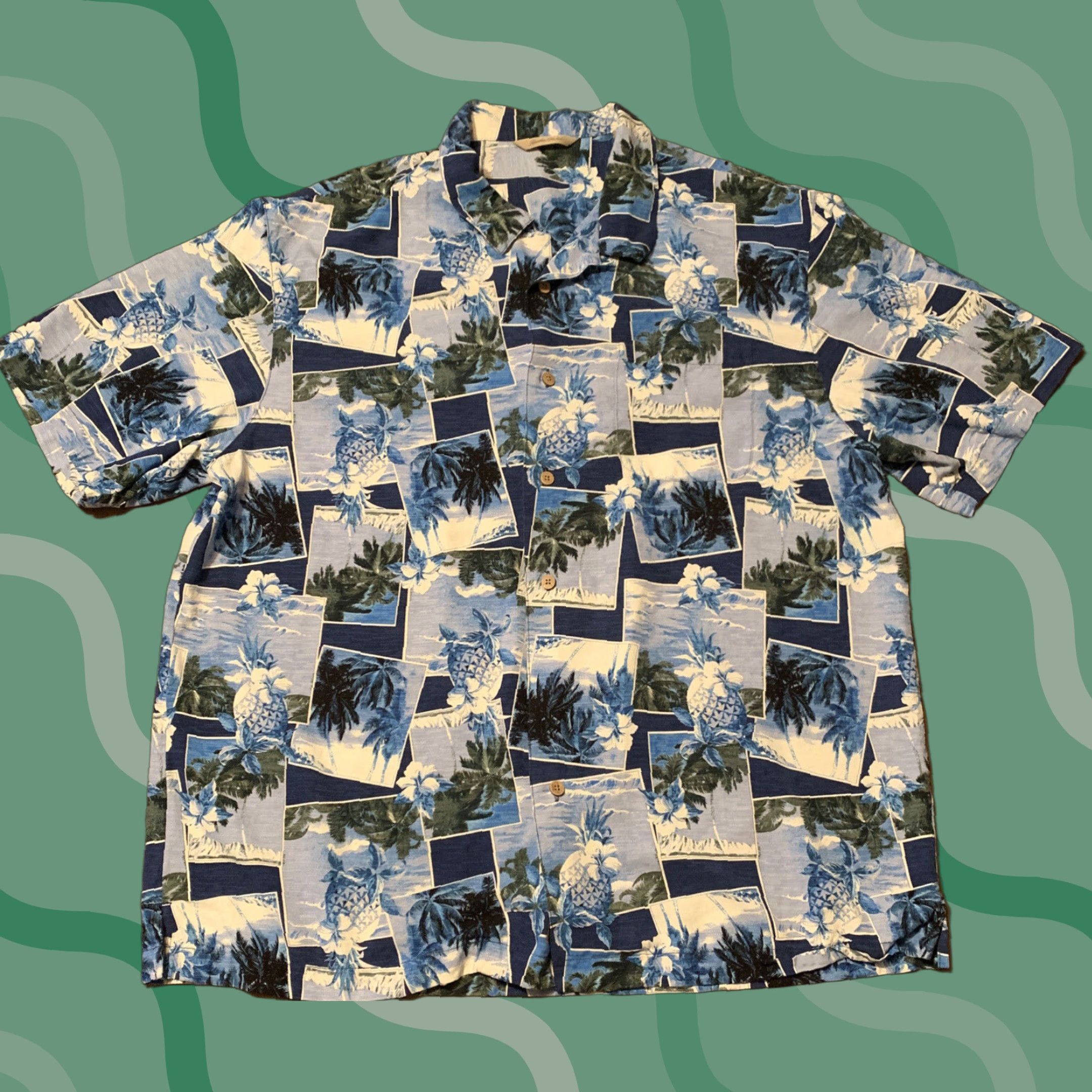 Tommy Bahama VINTAGE Paradise Collection Tommy Bahama Hawaiian Silk Shirt Blue Pineapple XL Mens Short Sleeve 100% Silk Size US XL / EU 56 / 4 - 1 Thumbnail