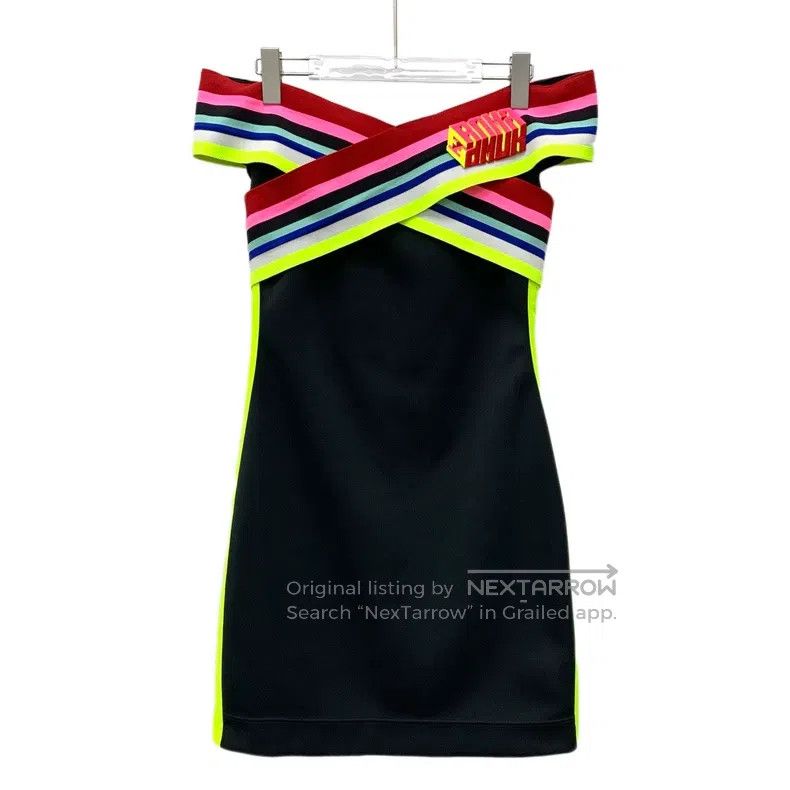 Fendi Black Striped 3D Letter Embroidered Off-the-Shoulder