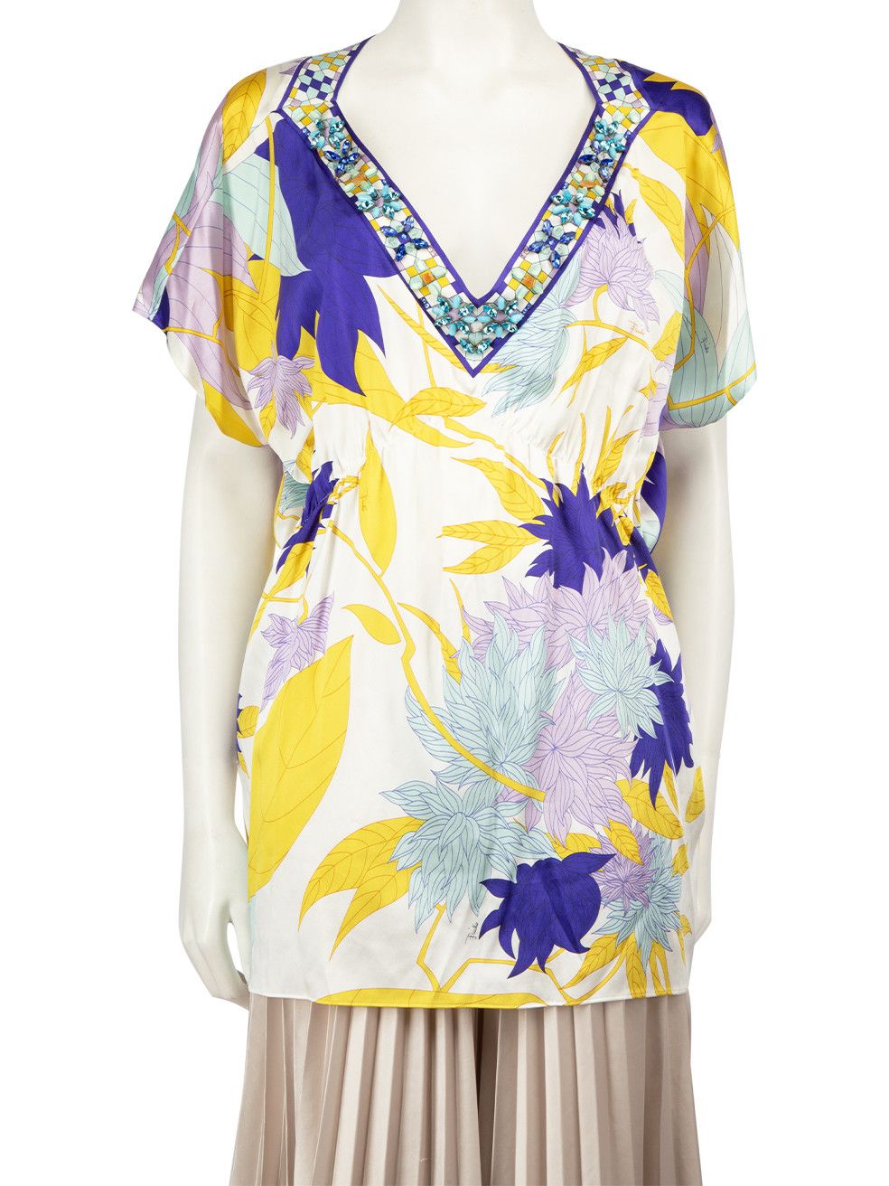 image of Emilio Pucci Abstract Pattern Silk V-Neck Top, Women's (Size Small)