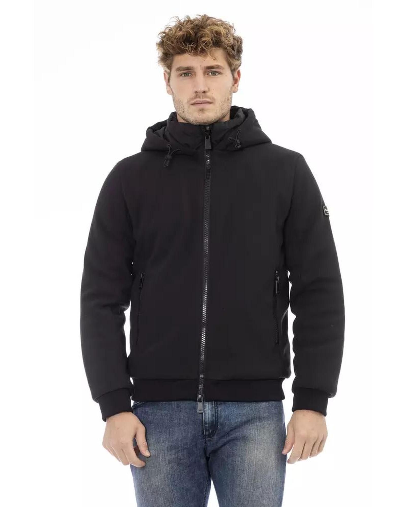 image of Baldinini Polyester Jacket With Threaded Pockets in Black, Men's (Size Medium)