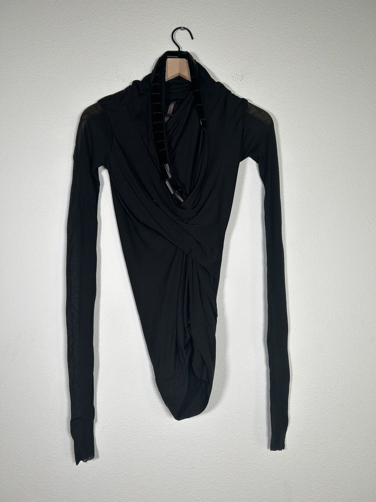 image of Rick Owens Lilies Ss22 Hand Beaded Twisted Drape Top in Black, Women's (Size Small)