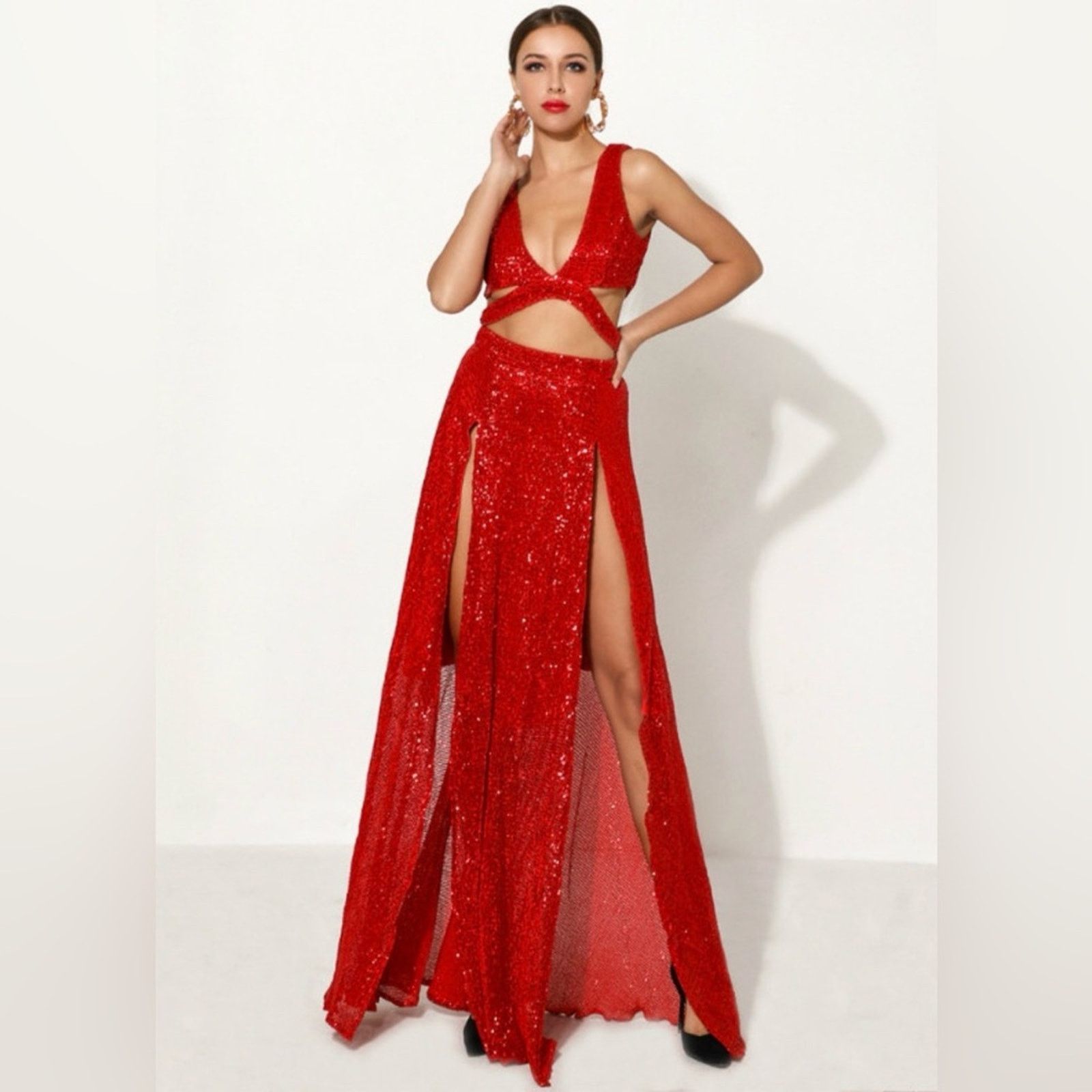 Other New Abyss by Abby Dazzling Red Backless Evening Gown size XS Size XS / US 0-2 / IT 36-38 - 5 Thumbnail