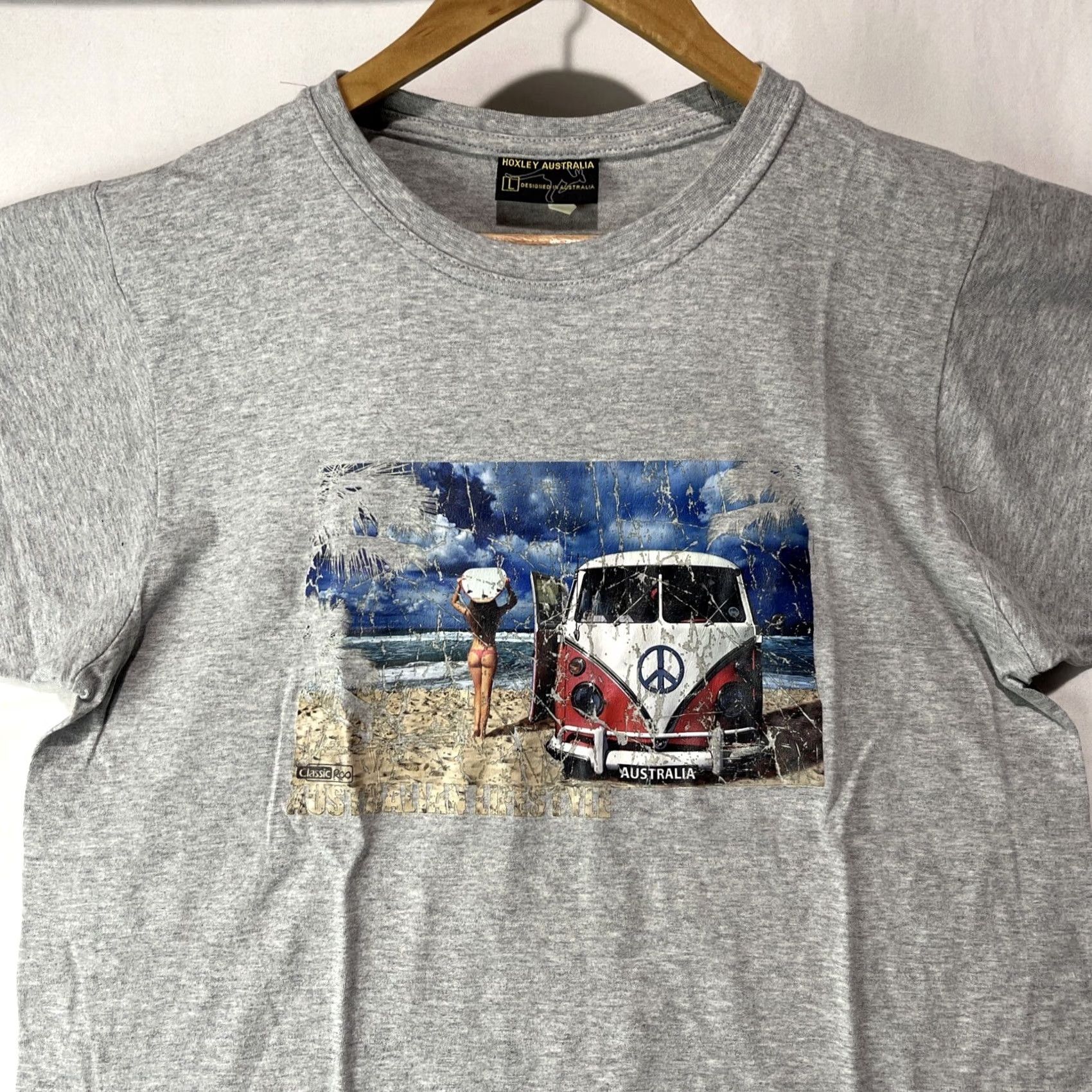 Vintage HOXLEY AUSTRALIA Shirt Mens Large Gray Cotton Knit Crew Neck Graphic Print Beach Outdoor Countries Theme Adult Size US L / EU 52-54 / 3 - 2 Thumbnail