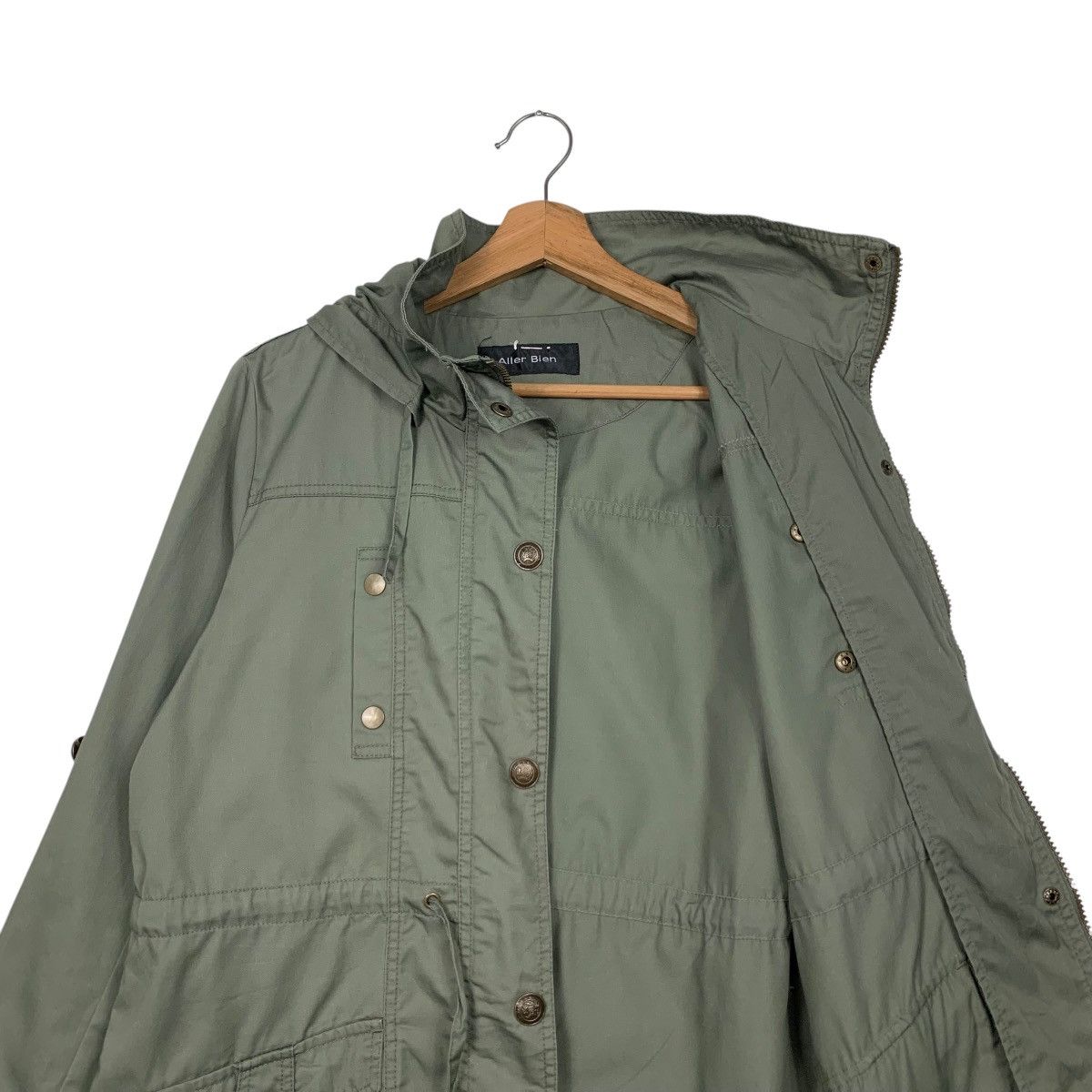 Japanese Brand ALLER BIEN Olive Green Button Parka Hoodie Jacket #2450-C110 Size US L / EU 52-54 / 3 - 7 Thumbnail