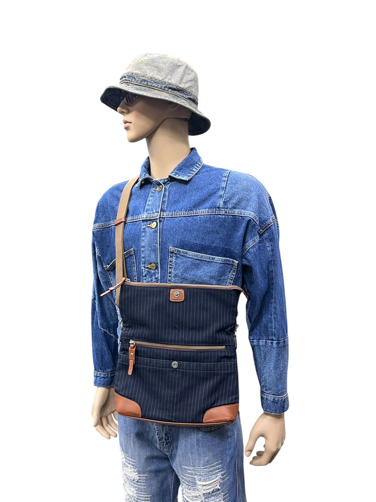 Takeo Kikuchi 🔥TAKEO KIKUCHI Made in Japan 2-Way Pinstripe Messenger Bag Size ONE SIZE - 2 Thumbnail