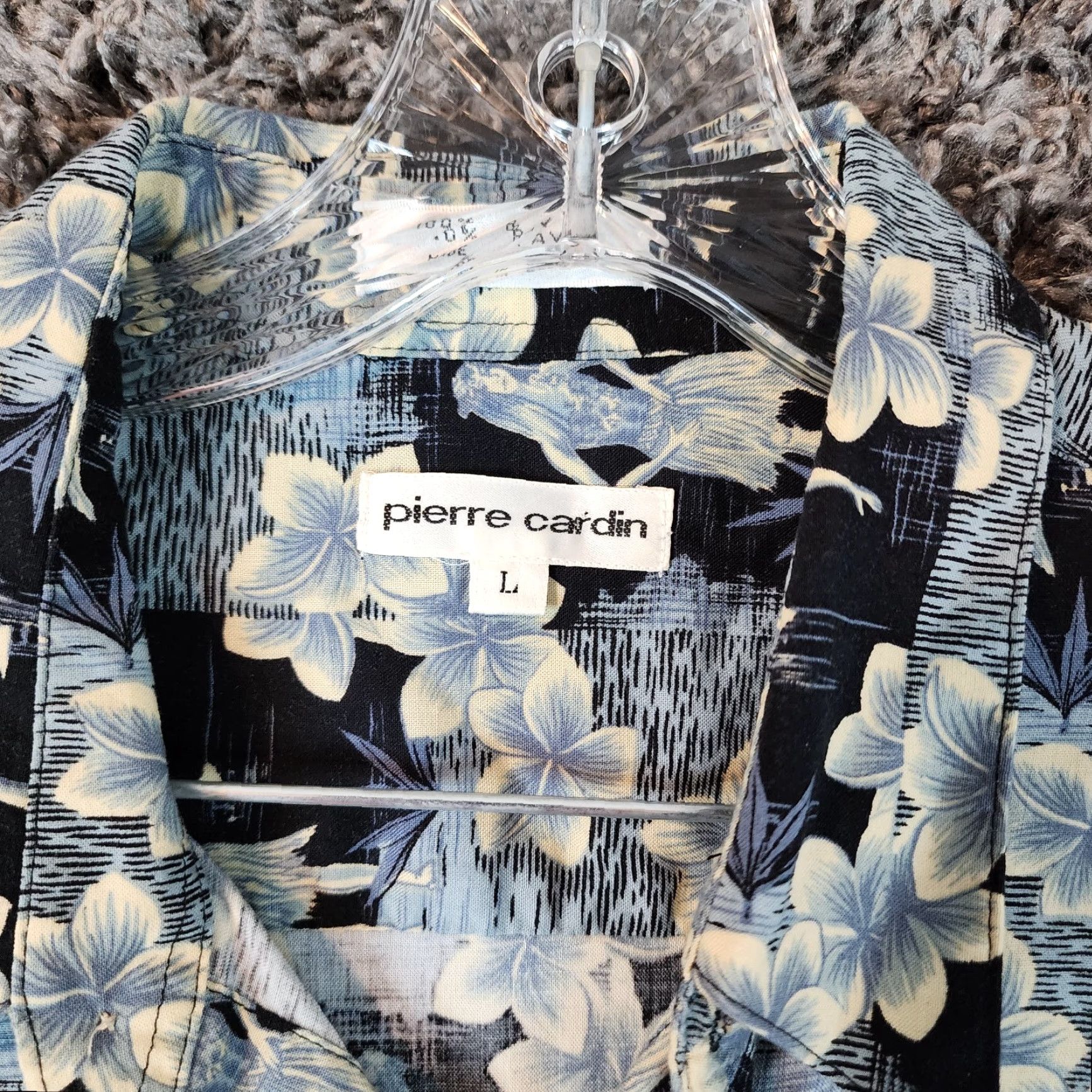 Pierre Cardin VINTAGE Pierre Cardin Shirt Men L Blue Hawaiian Button-Up 100% Rayon Adult Mens Short Sleeve Size US 33 - 5 Thumbnail