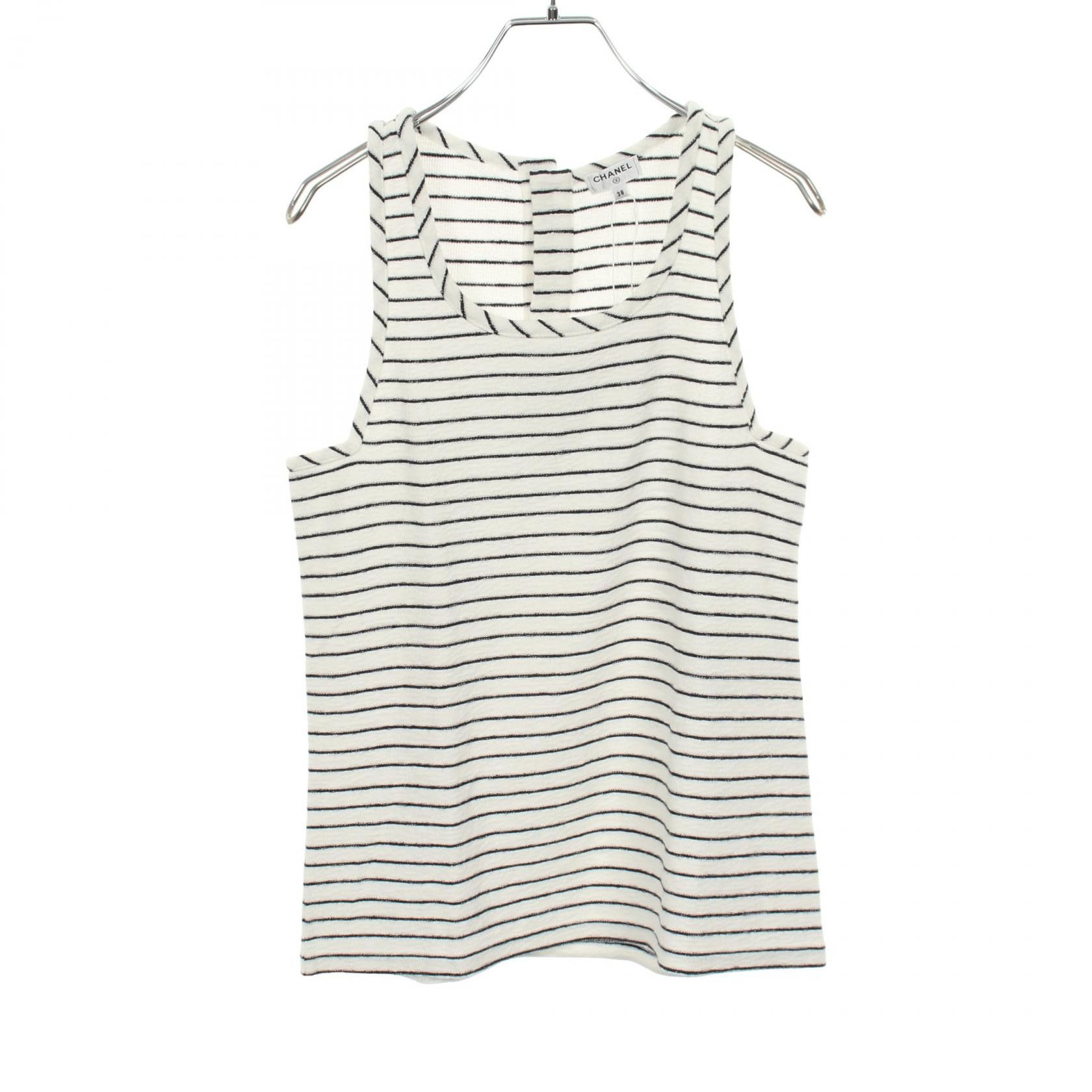 Chanel Chanel CHANEL Coco Mark Button Striped Knit Tank Top Textile Tops P55589V41668 DUTY FREE for USA Size ONE SIZE - 1 Thumbnail