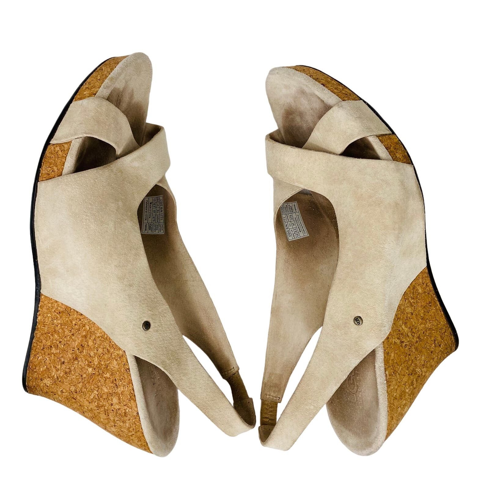 Ugg Ugg Hazel Sandals Suede 10 Beige Cork Wedge 4" Size US 10 / EU 43 - 7 Thumbnail