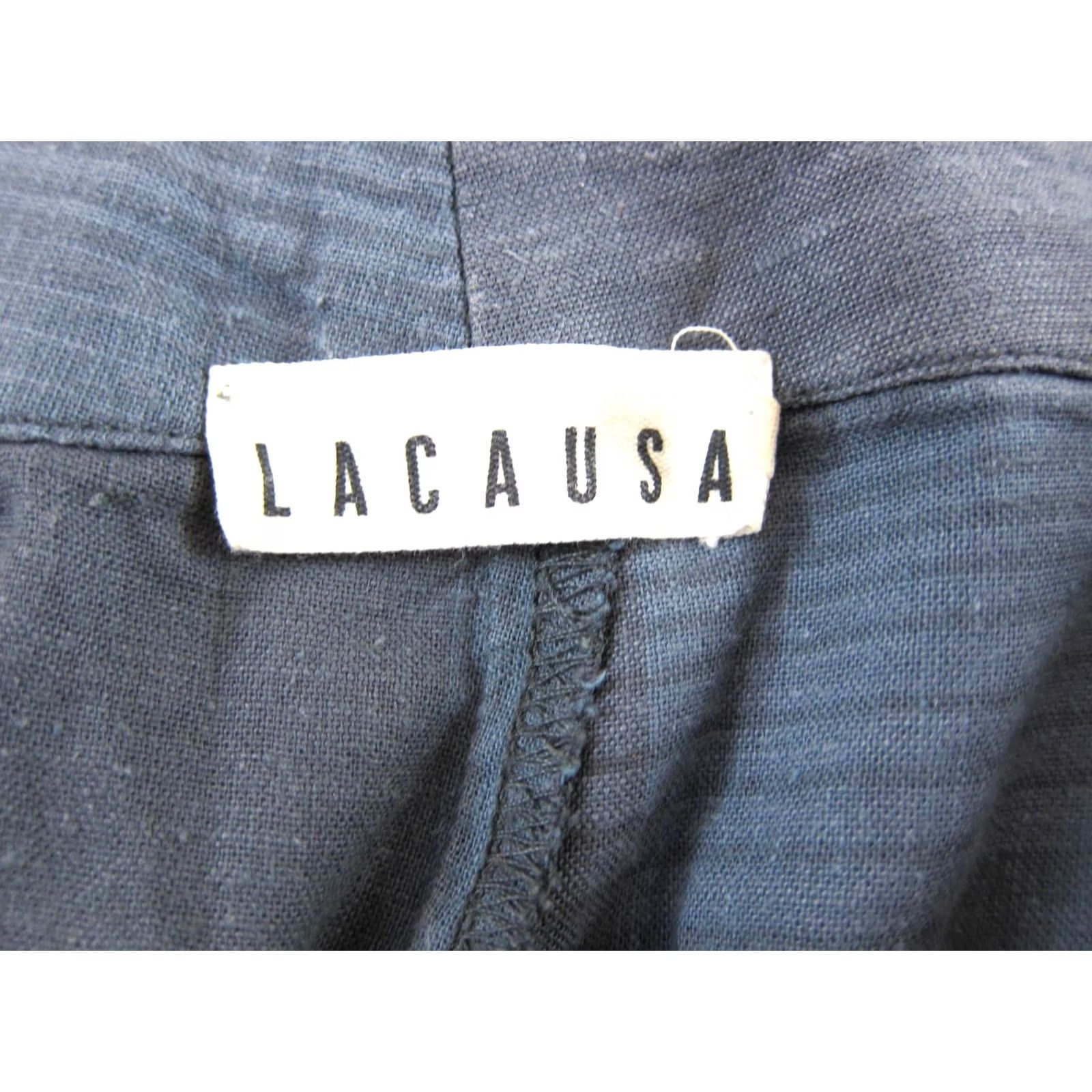 Vintage LACAUSA Hemp Cotton Blue Plaid High Rise Waist Pocket Chino Trouser 4 Size 27" / US 4 / IT 40 - 3 Thumbnail