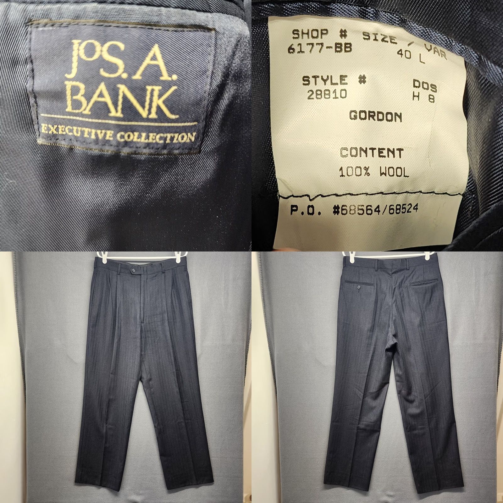 Jos. A. Bank Jos A. Bank Mens Suit Gordon Jacket 40L Pants 34x30 Pleated Navy Blue 100% Wool Size 40R - 8 Thumbnail