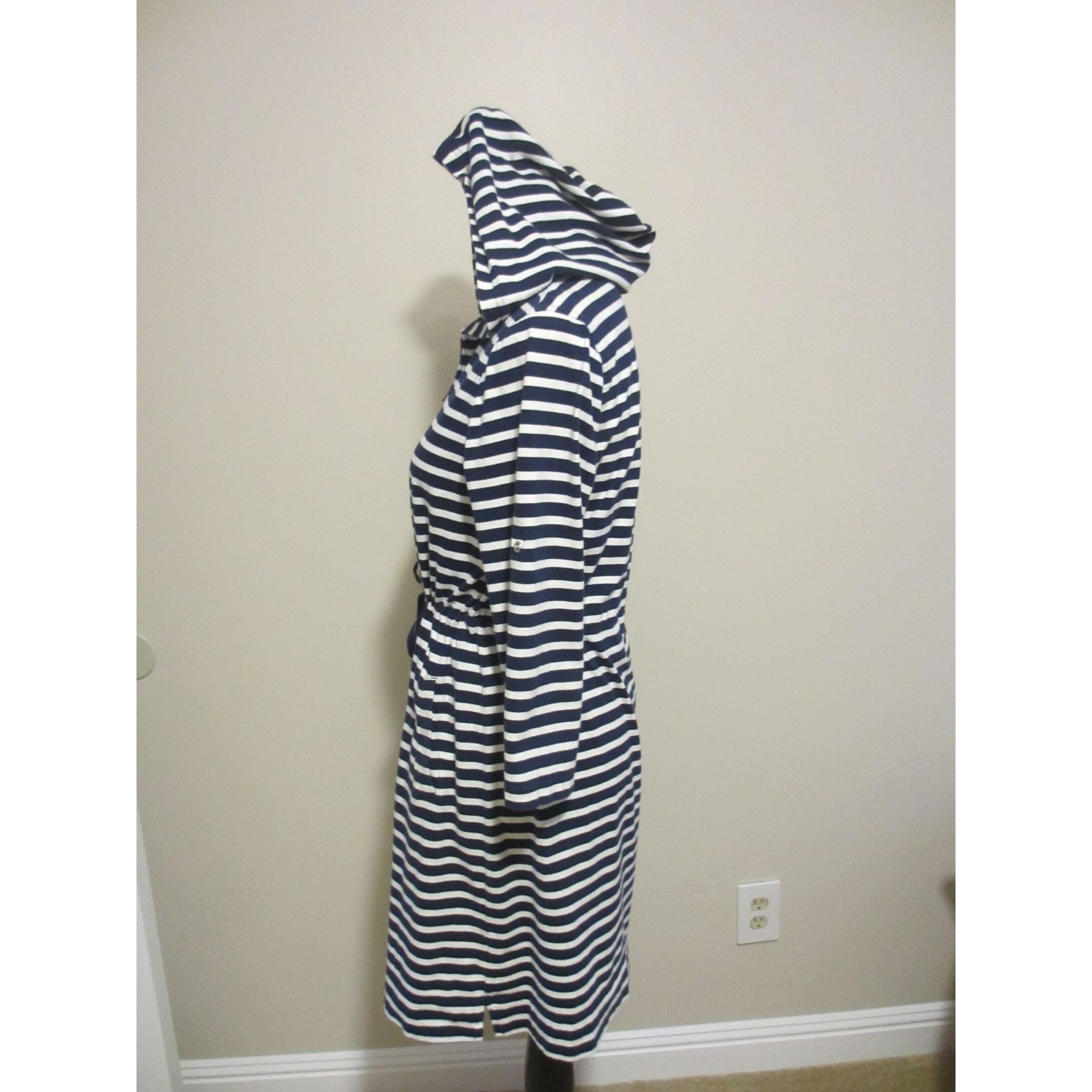 Lands' End Lands End Navy & White Striped Hooded Drawstring Waist Robe Size M / US 6-8 / IT 42-44 - 5 Thumbnail