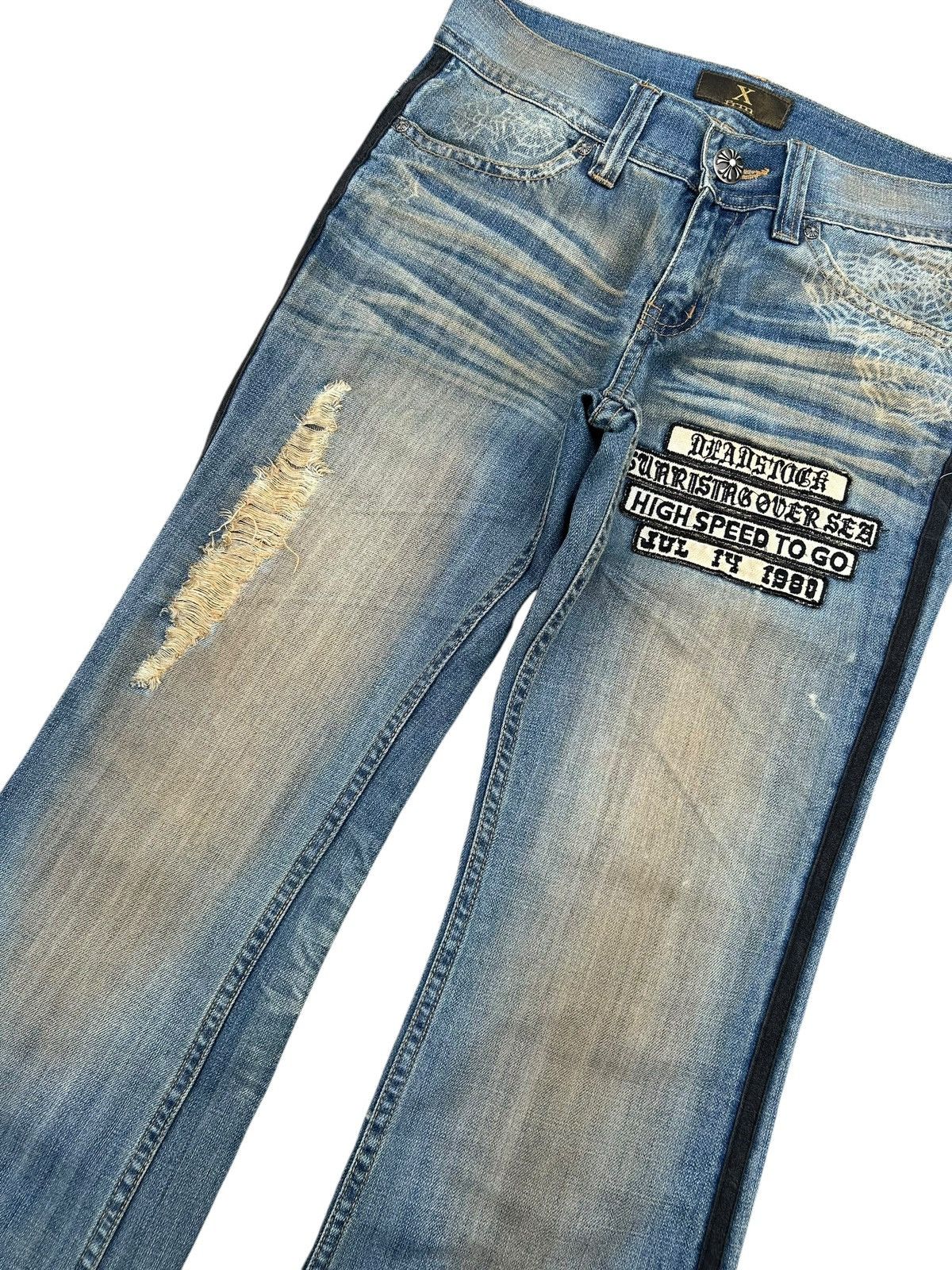 If Six Was Nine FLARE🔥 Xfrm Japanese Punk Bondage Rusty Faded Denim Jeans ☠️🎌 Size US 30 / EU 46 - 5 Thumbnail
