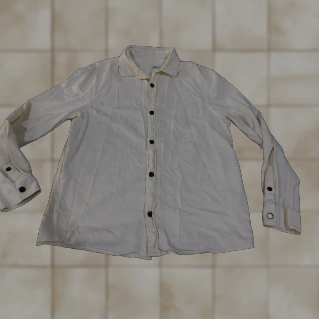 Zara Zara Shirt Mens Denim Button-Up Large Beige Cotton Retro Casual Long Sleeve Button-Down Collared Pocketed Size US L / EU 52-54 / 3 - 1 Thumbnail