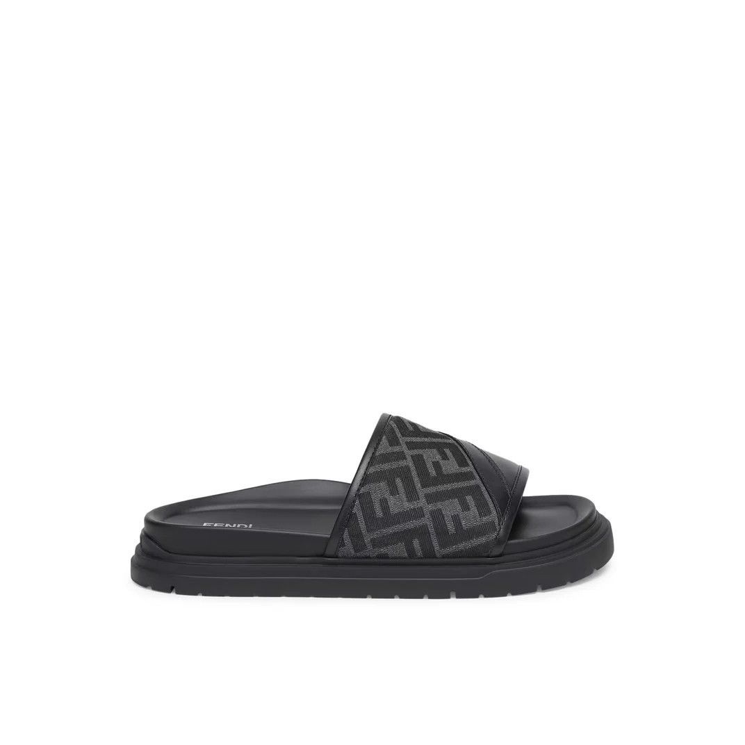 FENDI Diagonal $595 Gray Slides New & Authentic (Men's size: