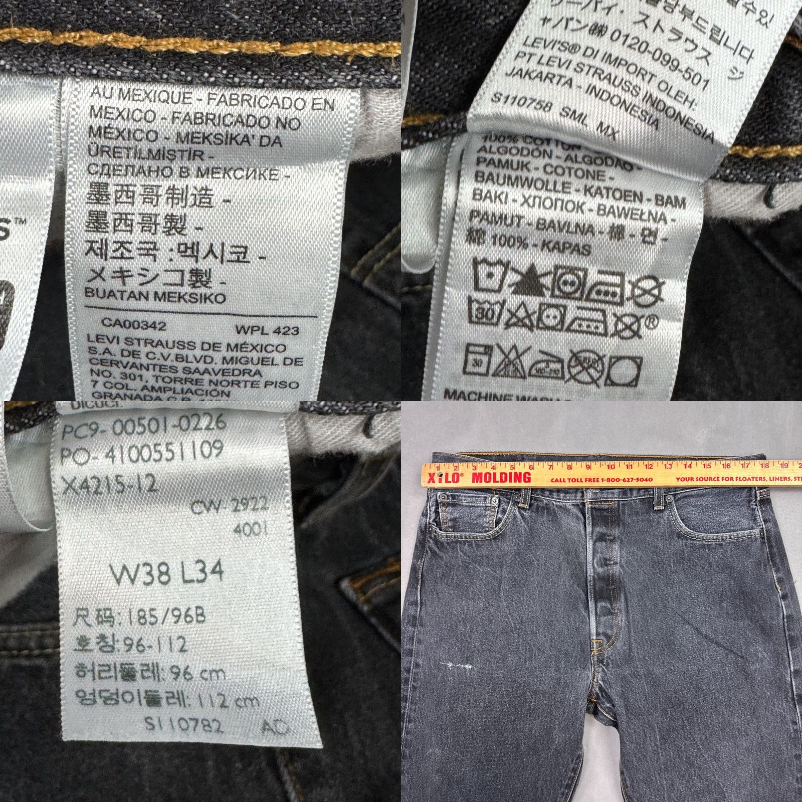 Levi's VINTAGE Levis 501 Jeans Mens 36x30 Black Denim Button Fly Dark Faded 90s Style Mens Boys Girls? Size US 38 / EU 54 - 8 Thumbnail