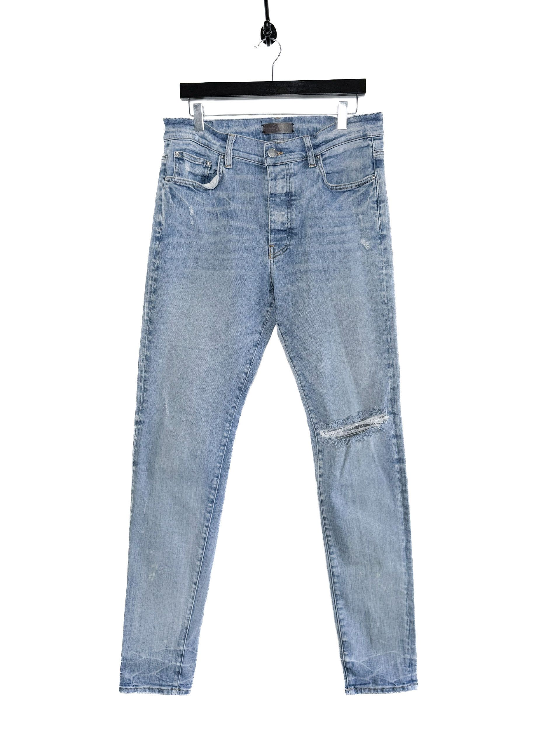 Amiri Amiri Washed Blue Knee Slit Stack Jeans Size US 34 / EU 50 - 1 Thumbnail