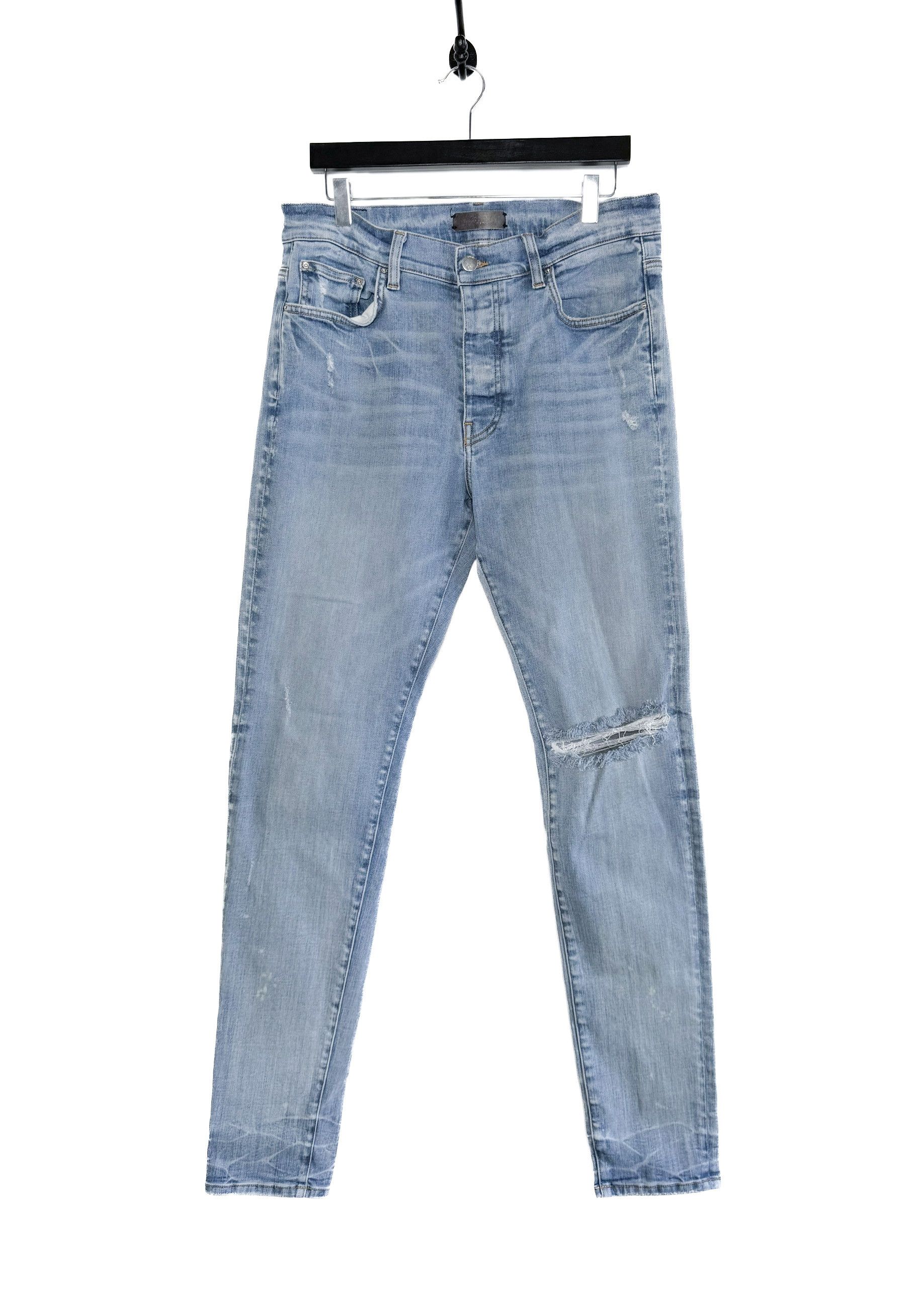 Amiri Amiri Washed Blue Knee Slit Stack Jeans | Grailed