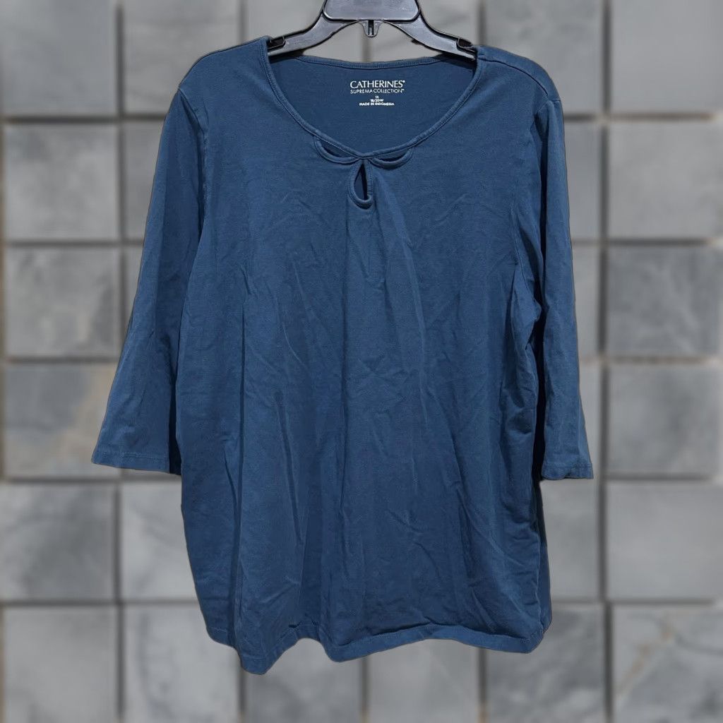 Vintage Catherines Suprema Collection Shirt Womens 1X Green Keyhole Tunic Top Plus Size Long Sleeve Scoop Neck Solid Minimalist Casual Tunic Size XL / US 12-14 / IT 48-50 - 1 Thumbnail