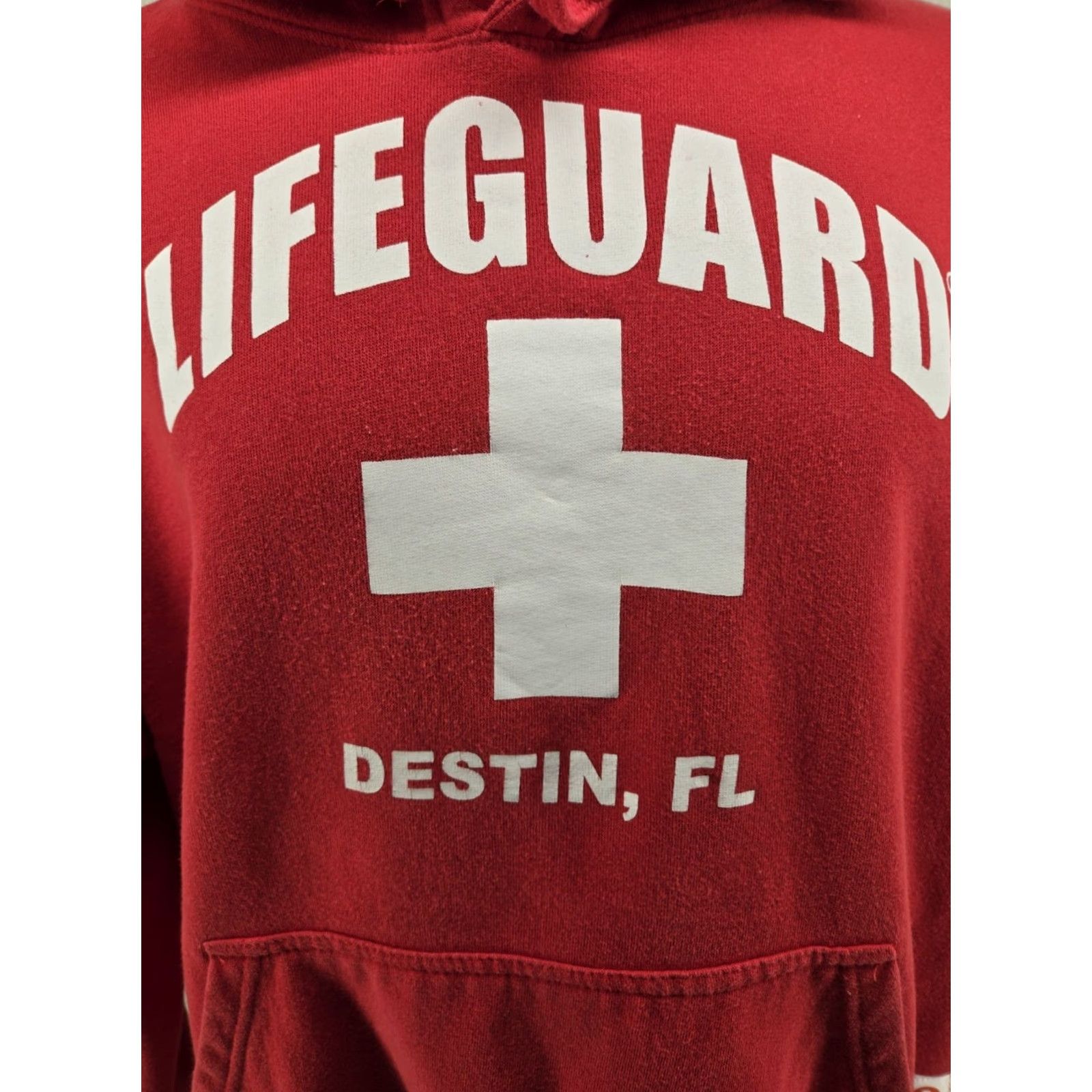 destin Lifeguard Hoodie Officially Licensed Mens XL Red Beach Lifeguard Pullover Hooded Pockets Graphic Print Size US XL / EU 56 / 4 - 3 Thumbnail