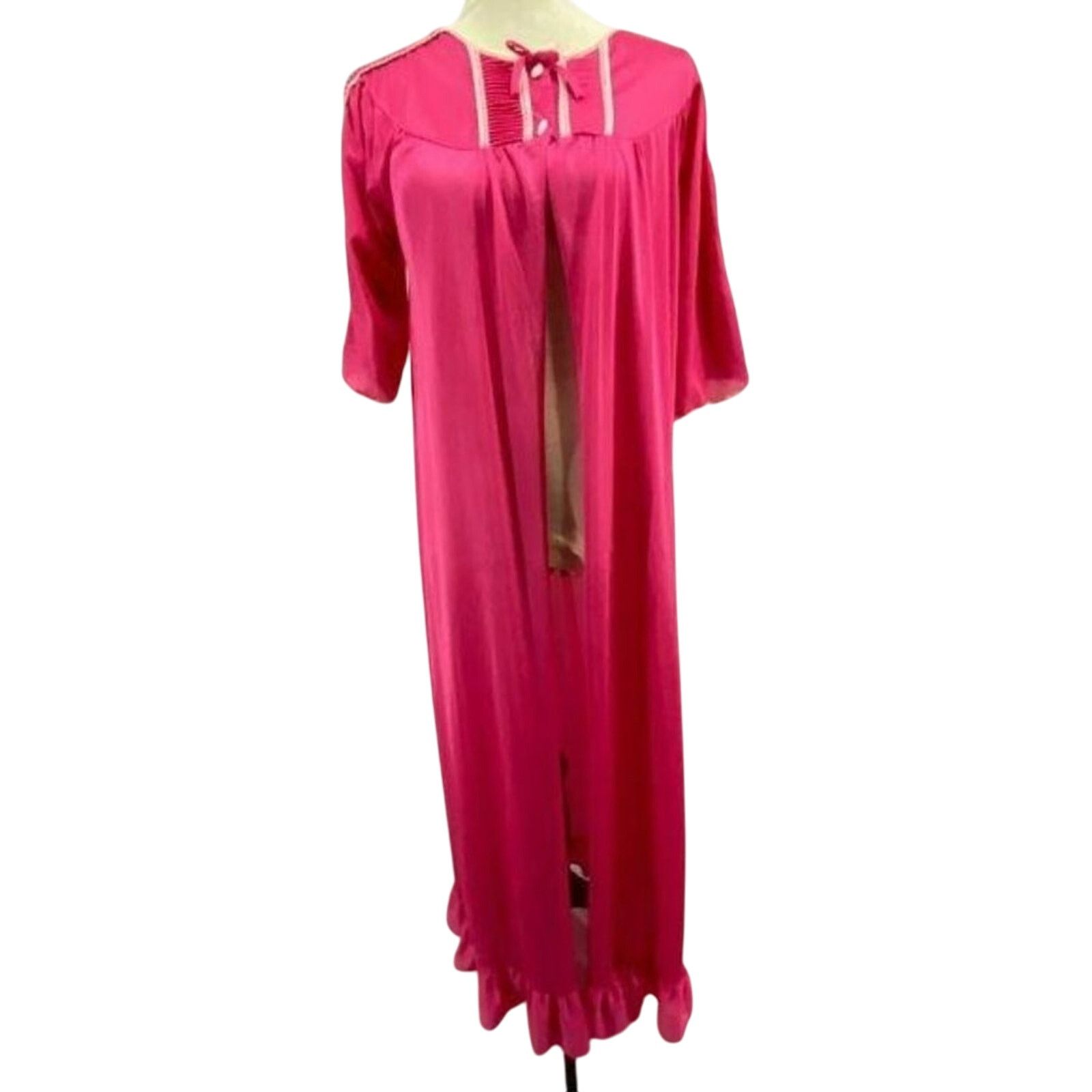 Vintage Vintage Large Pink Robe ILGWU Semi Sheer Nylon Womens Large Size ONE SIZE - 1 Thumbnail