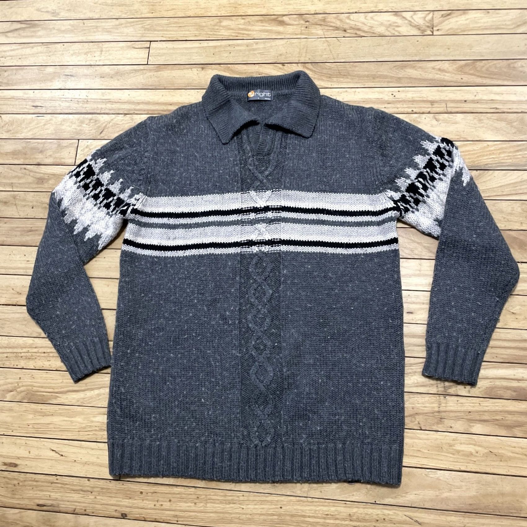 Vintage VINTAGE URIGHT Wool Sweater Cable-Knit Fair Isle Nordic Fisherman Cowl Long Sleeve Adult L Gray Wool Pullover Mens Size US L / EU 52-54 / 3 - 3 Thumbnail