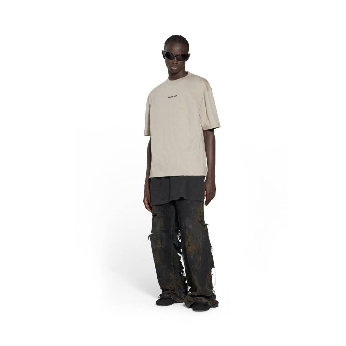 Balenciaga o1bcso1str0125 Back T-Shirt Medium Fit in Beige Size US M / EU 48-50 / 2 - 2 Thumbnail