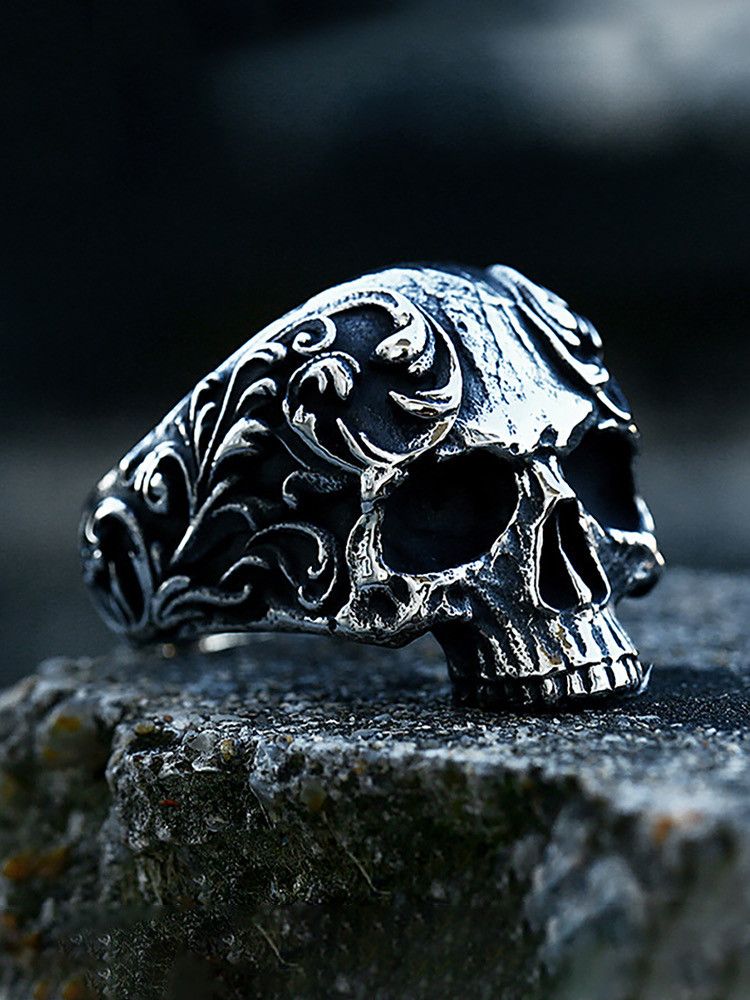 Japanese Brand Rare Retro Carved Skull 316L Stainless Steel Ring Size 9 Size ONE SIZE - 3 Thumbnail