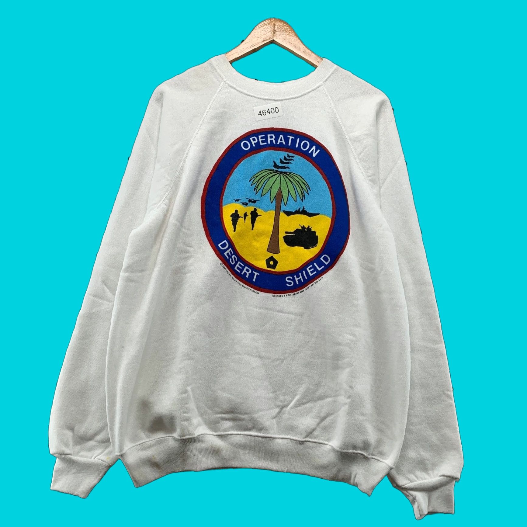 Hanes VINTAGE Hanes Sweatshirt Mens XL White 90s Military War Peace Graphic Print Desert Storm Crew Neck Long Sleeve Pullover Regular Comfort Size US XL / EU 56 / 4 - 1 Thumbnail
