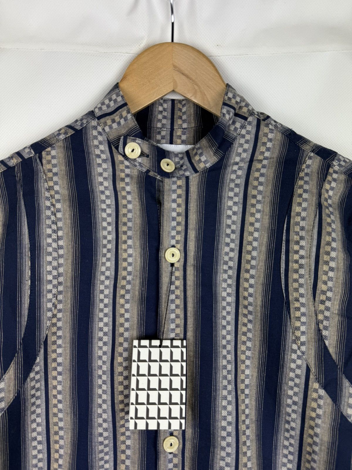 Designer BNWT! Labrum L/S Collarless Patterned Button Up Shirt Size US M / EU 48-50 / 2 - 8 Thumbnail