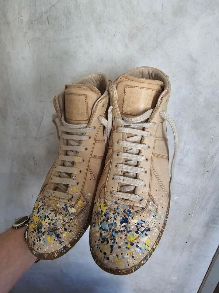 Maison Margiela Maison Margiela Beige Paint Splatter Hi-Top GAT Size US 8 / EU 41 - 2 Thumbnail