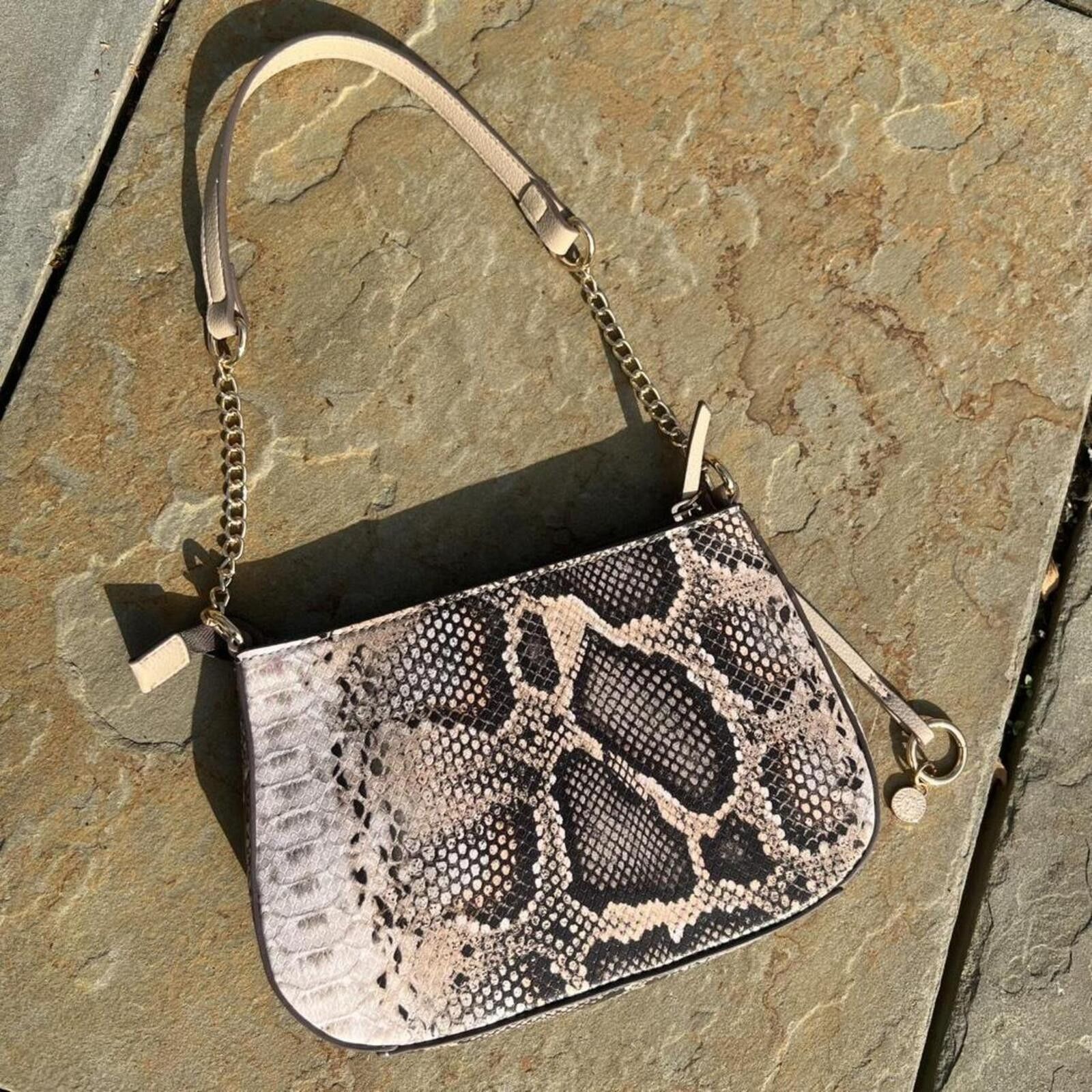 Anne Klein Tan Snake Print Leather Shoulder Bag Size ONE SIZE - 1 Thumbnail