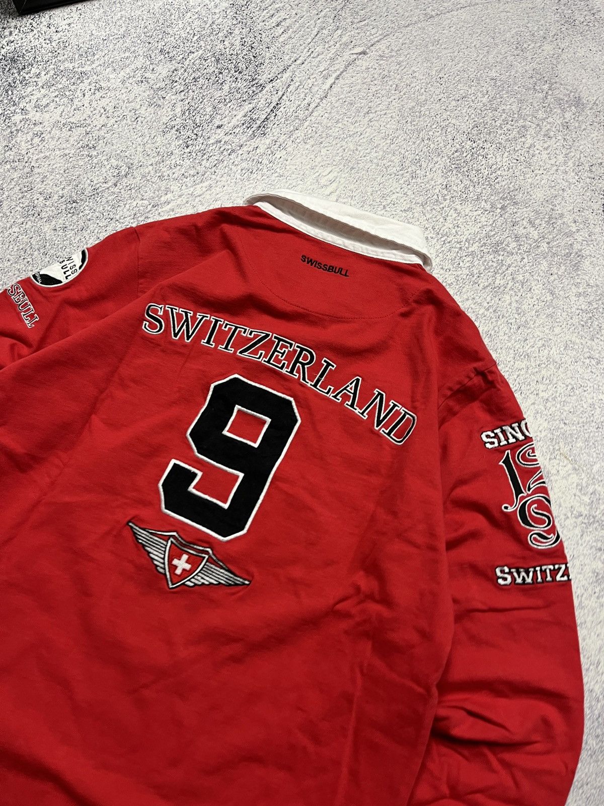Vintage Vintage Swiss Bull Switzerland Team Rugby Longsleeve #9 Rare Size US M / EU 48-50 / 2 - 14 Thumbnail