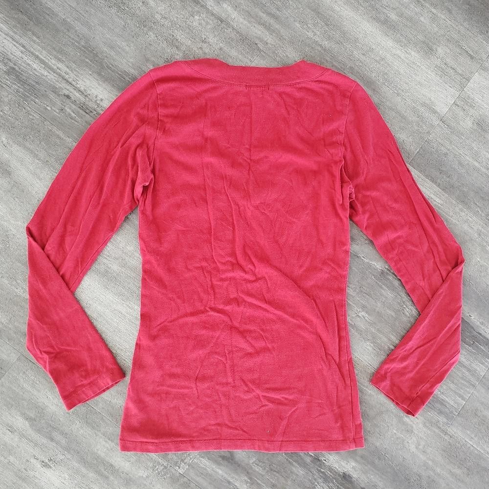 Designer Red Basic Ambiance Vneck Long Sleeve Size M / US 6-8 / IT 42-44 - 2 Thumbnail