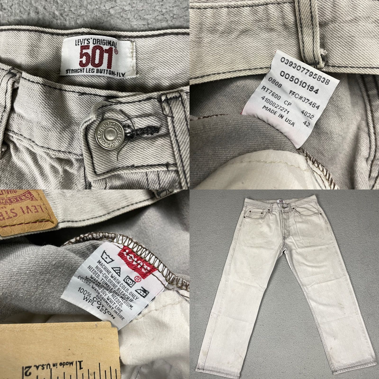 Levi's VINTAGE Levi's 501 Jeans 38x30 Gray Made In USA Distressed Washed Button 38 Mens Jeans Regular 5-Pocket USA 90s? Size US 38 / EU 54 - 8 Thumbnail